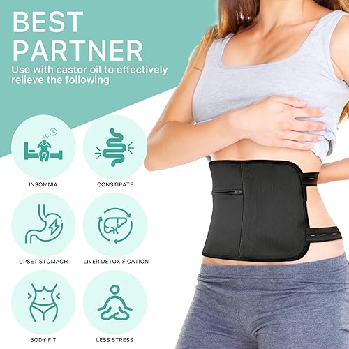 Miniatura 4 de Smddx Paquete de aceite de ricino, franela de algodón calmante  Kit de aceite de ricino reutilizable para limpieza del hígado con correas ajustables