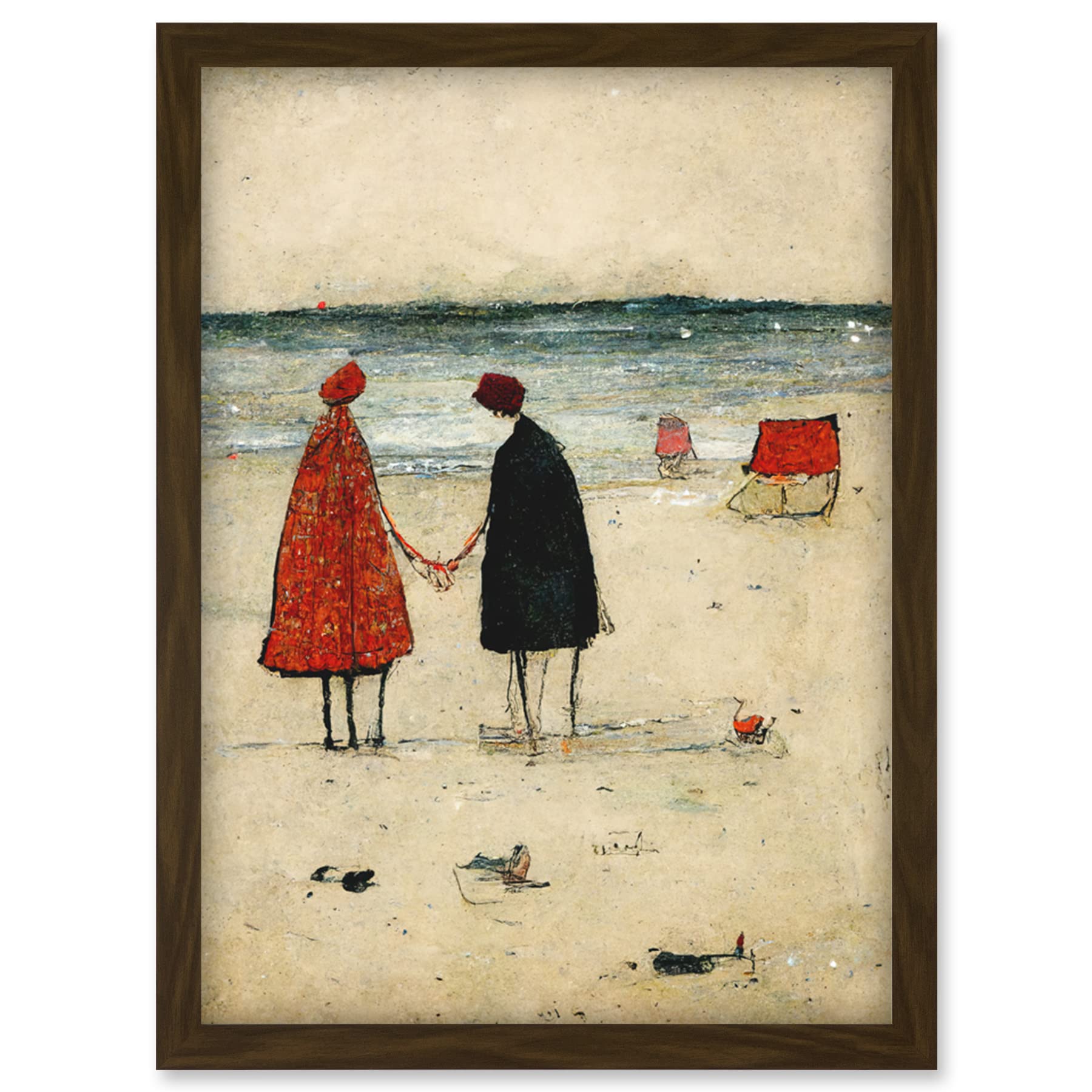 Doppelganger33 LTD Perfect Day For A Walk Couple Beach Scene Artwork Framed Wall Art Print A4