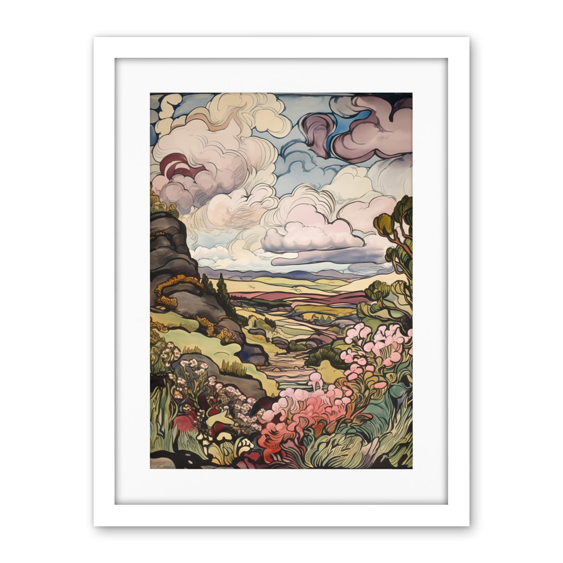 Artery8 A Wild Scottish Landscape on a Cloudy Day Artwork Framed Wall Art Print 18X24 Inch