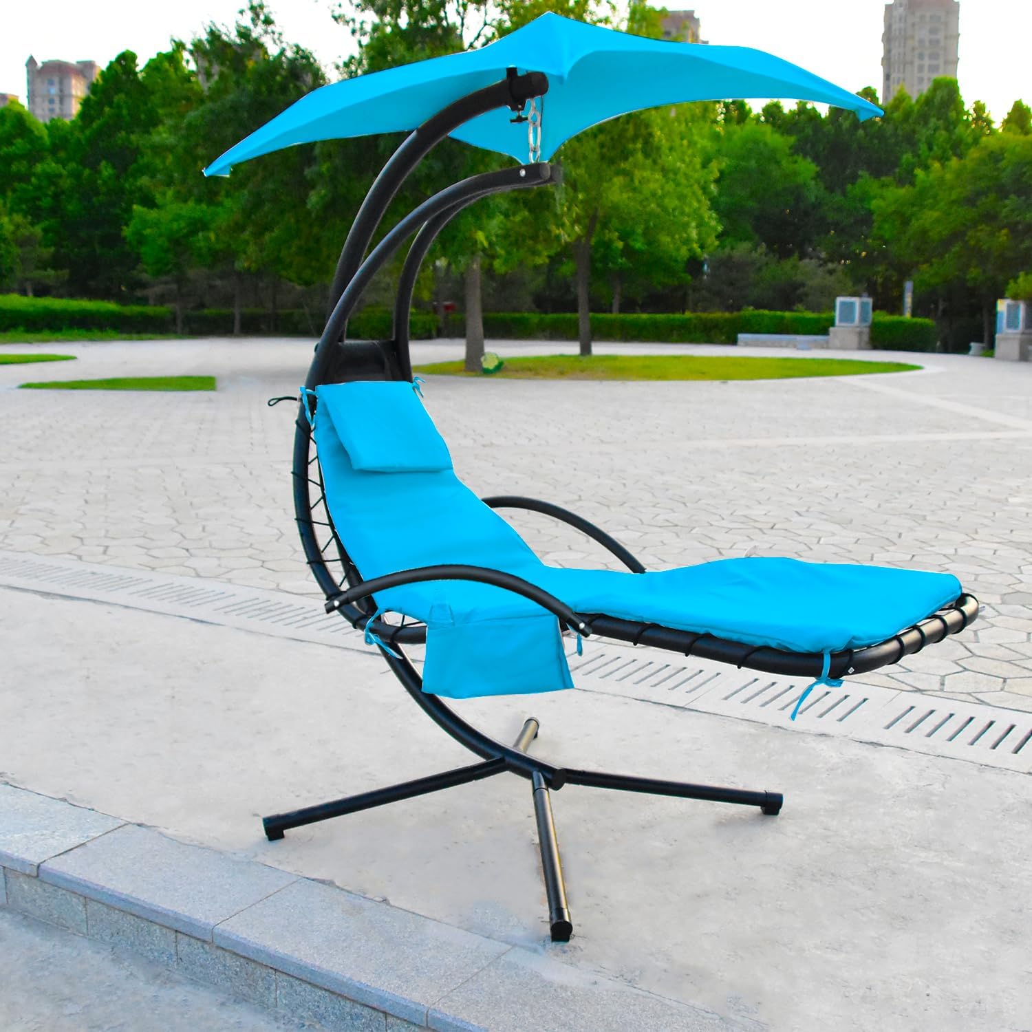 Outdoor Hanging Lounge Chair Replacement Cushion Cover and Umbrella Fabric, Made for Patio Curved Chaise Lounge Swinging Hammock Chair Pads, Waterproof Soft Fabric (Cushion Not Included, Blue)