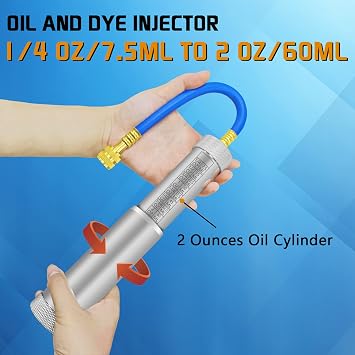 AC Dye Oil Injector Backflow Prevent Kit, HVAC Dye Oil Injector with R134A Snap Quick Coupler, R1234YF Low Side Quick Coupler, R410 Mini Split Adapter for R134A R22 R12 R410 R1234YF Refrigerant System