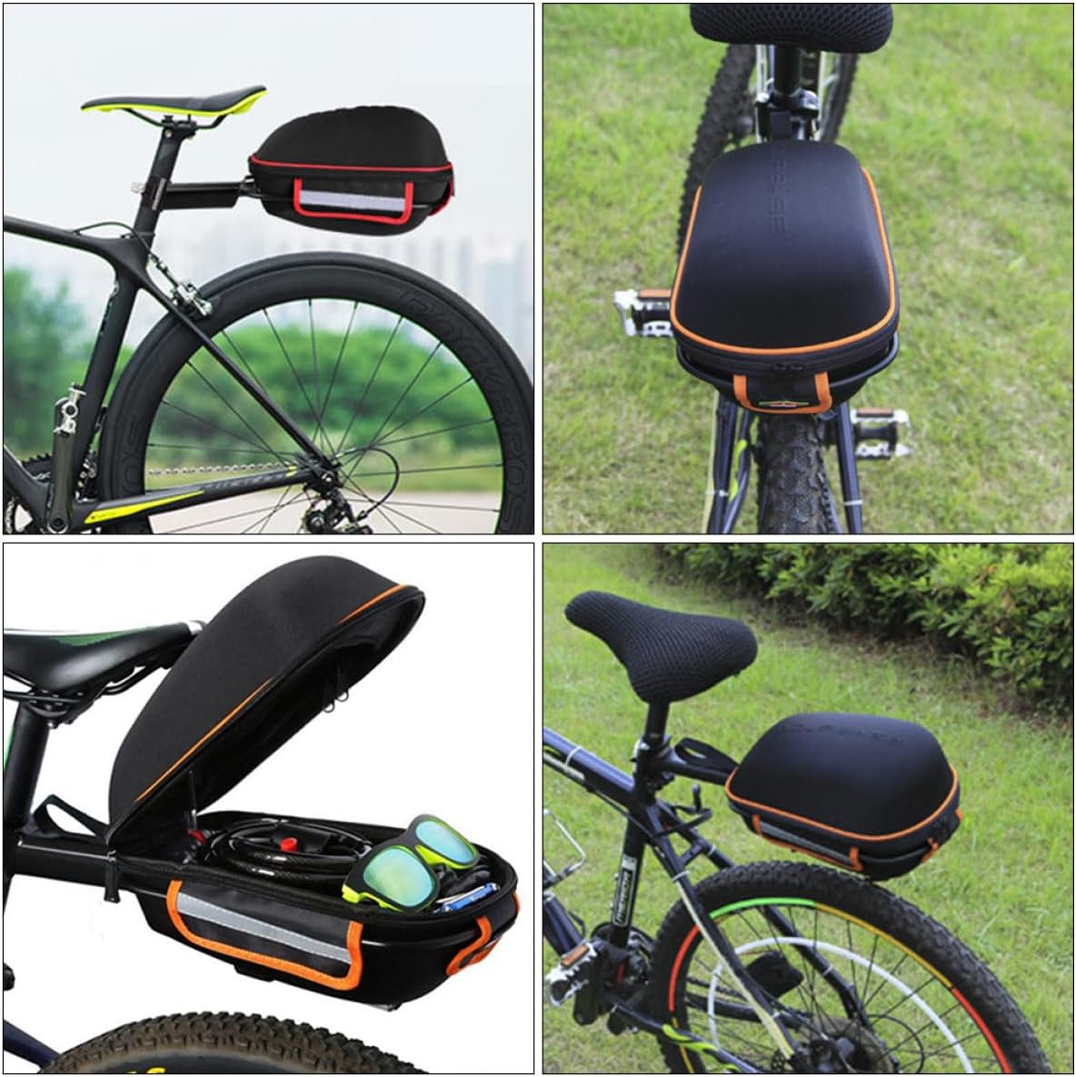 POPETPOP 1Pc Hard Shell Bike Pouch Multifunctional Backseat Bag for Bicycle Double Zipper Design Durable Storage for Phones Wallets Tools for Cycling