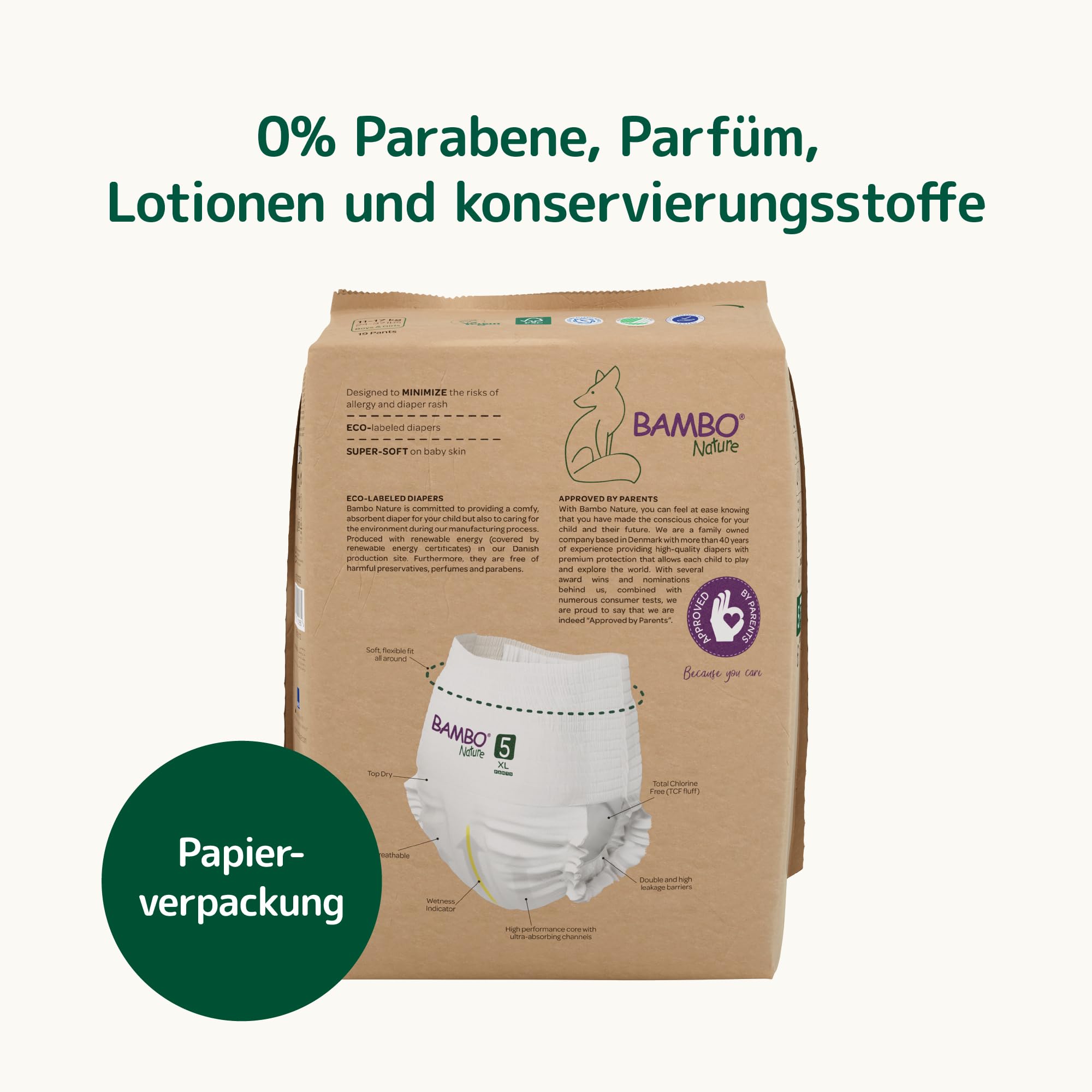 Bambo Nature Windeln Pants Größe 5 (11-17kg) - 95 St. Monatsbox | Windelhöschen mit verbesserter Auslaufsicherheit Ultimativer Komfort für aktive Kinder Dermatologisch getestete