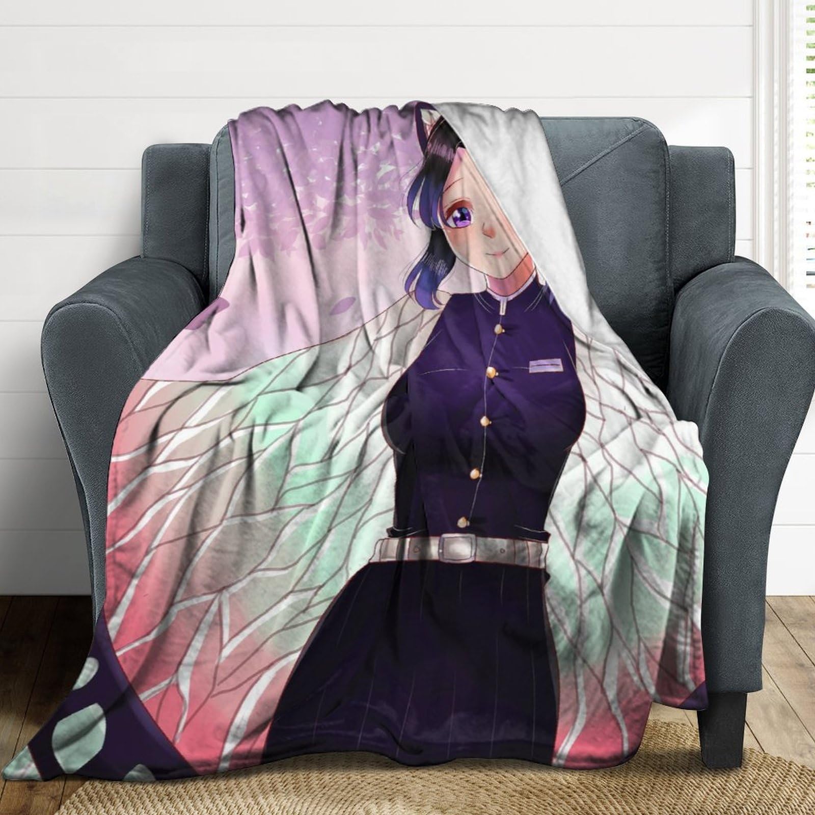 Amazon｜毛布 鬼滅の刃 虫柱 胡蝶 しのぶ ブランケット ひざ掛け 掛け