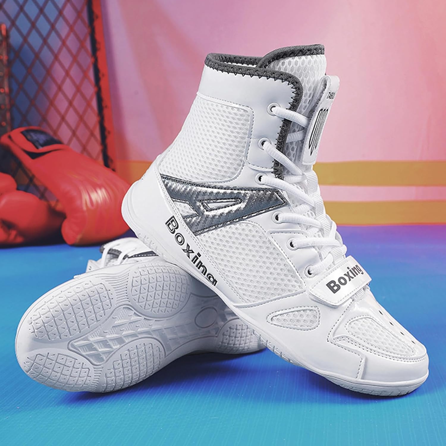 Wrestling Shoes Men High Top Boxing Shoe with Rubber Sole for Fighting Training, Boxing Exercise, Fitness, Martial Arts, Muay Thai