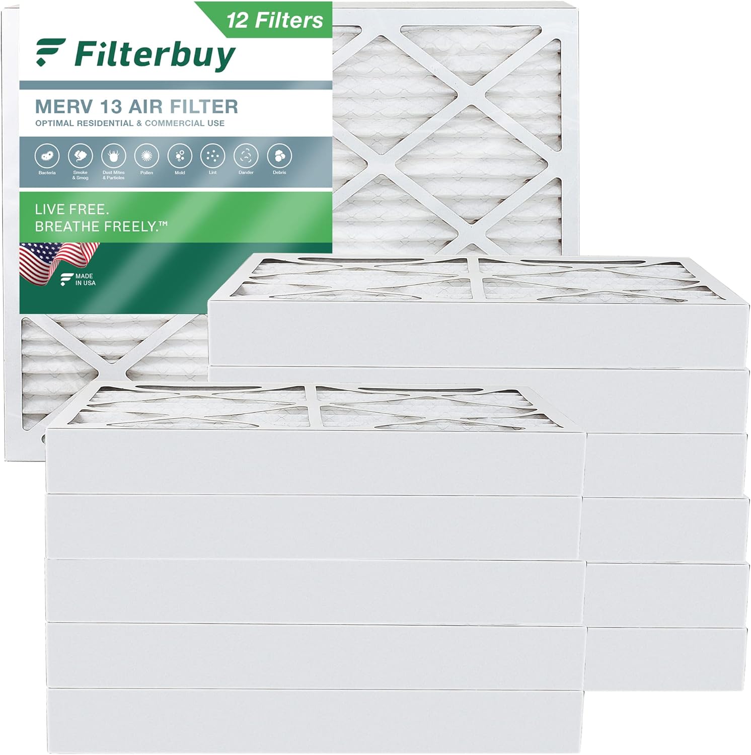 Filterbuy 16x20x4 Air Filter MERV 13 Optimal Defense (12-Pack), Pleated ...