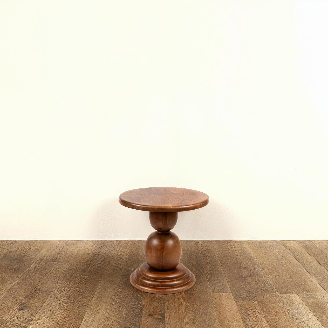 Creative Co-Op Round Mango Wood Bulbed Pedestal End Table, Walnut