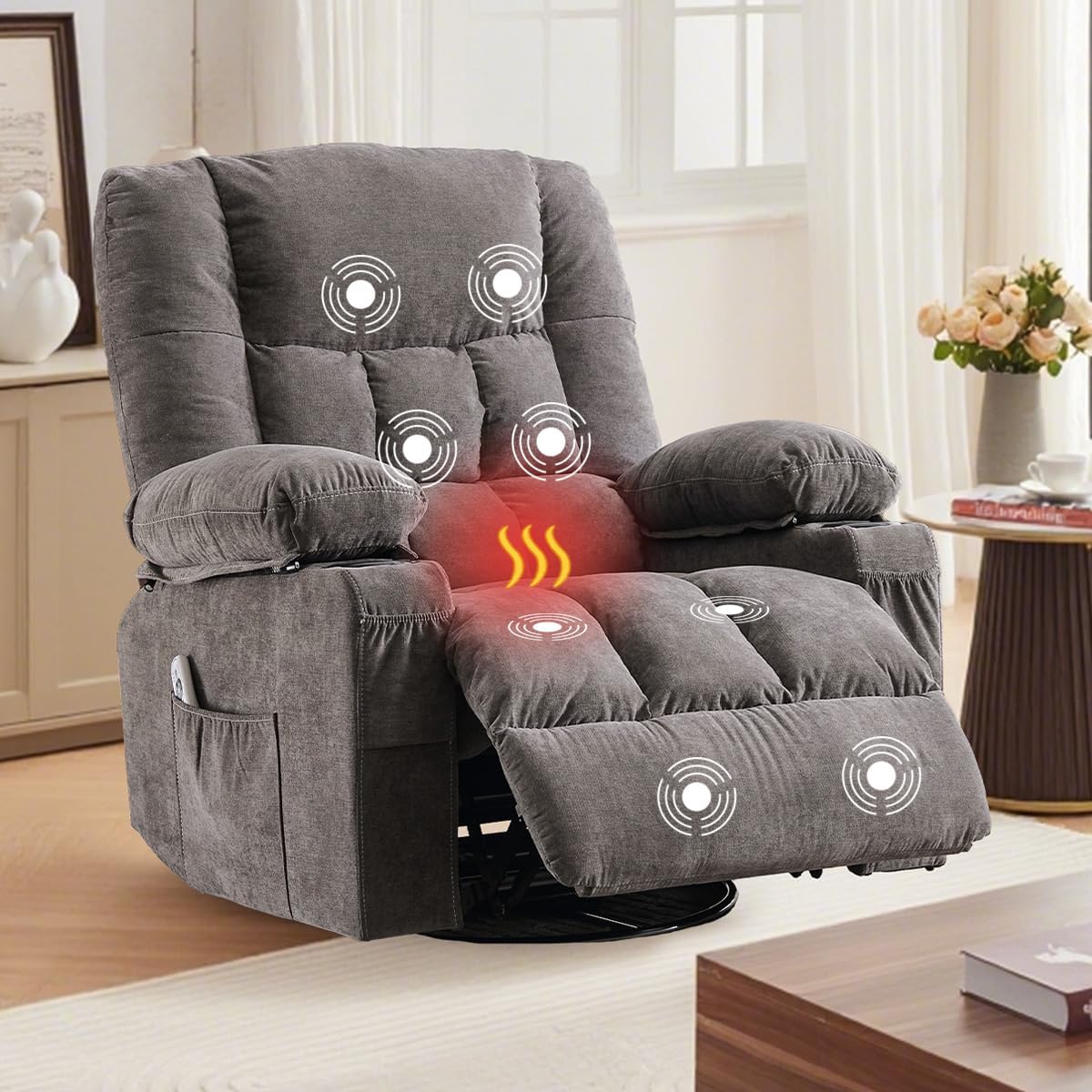 Recliner Chair with Cup Holders for Living Room Single Seat Manual Oversized Recliner with Ergonomic, Side Pocket for Adult