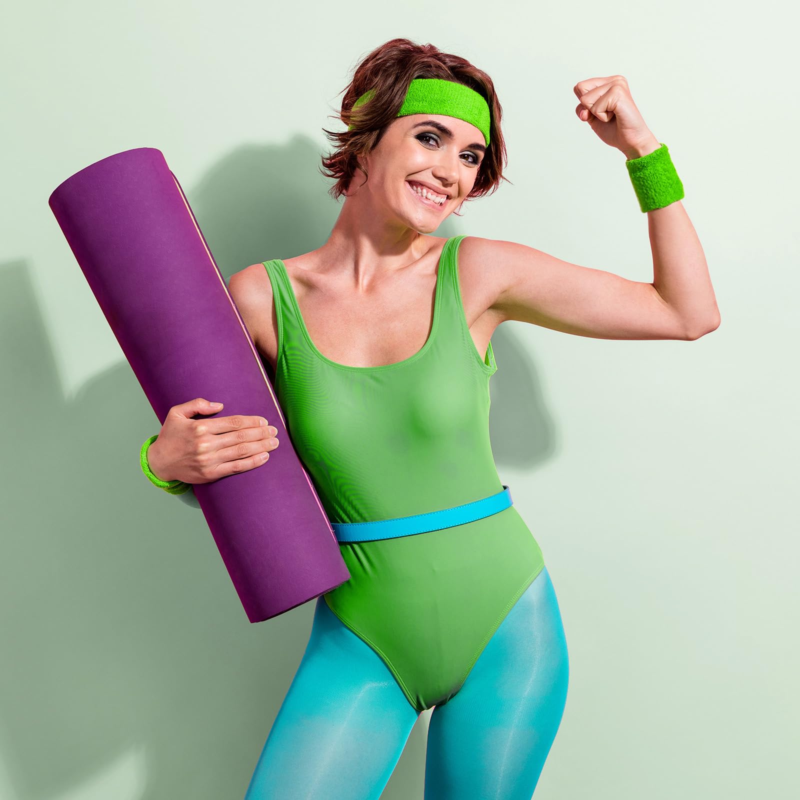 Set di fasce per il sudore al neon per uomini e donne, set di fascia sportiva in spugna di cotone da basket, tennis, fascia per sudore per costumi di Halloween anni '80 e '90, cosplay, festa