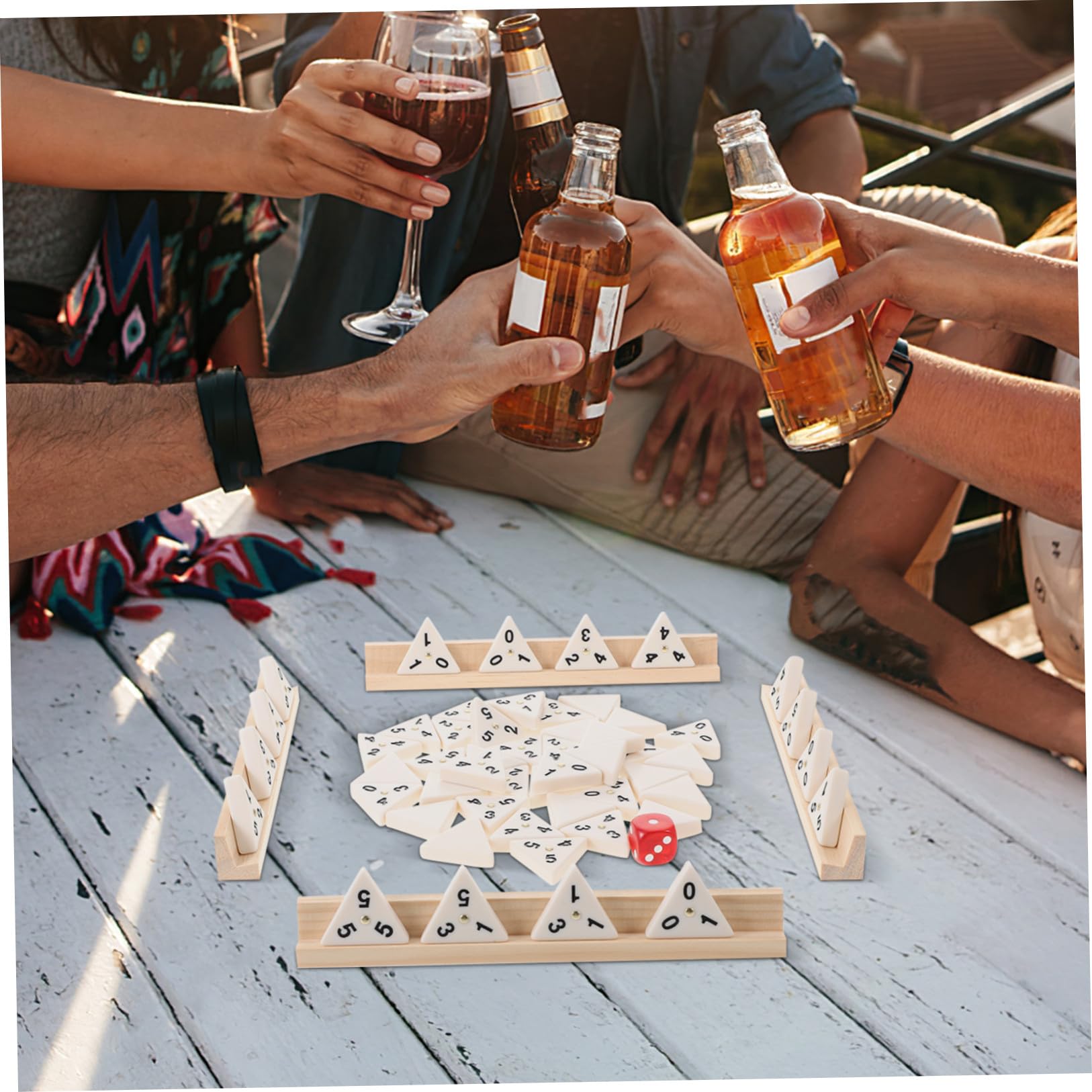 GALPADA Dreieckiges Domino Spielset 1 Satz mit Holzhaltern, Reisetauglich | Trianguläre Spielsteine, Zubehöretui aus Polyester, für Zuhause und Tischrunden, für Kinder und Erwachsene
