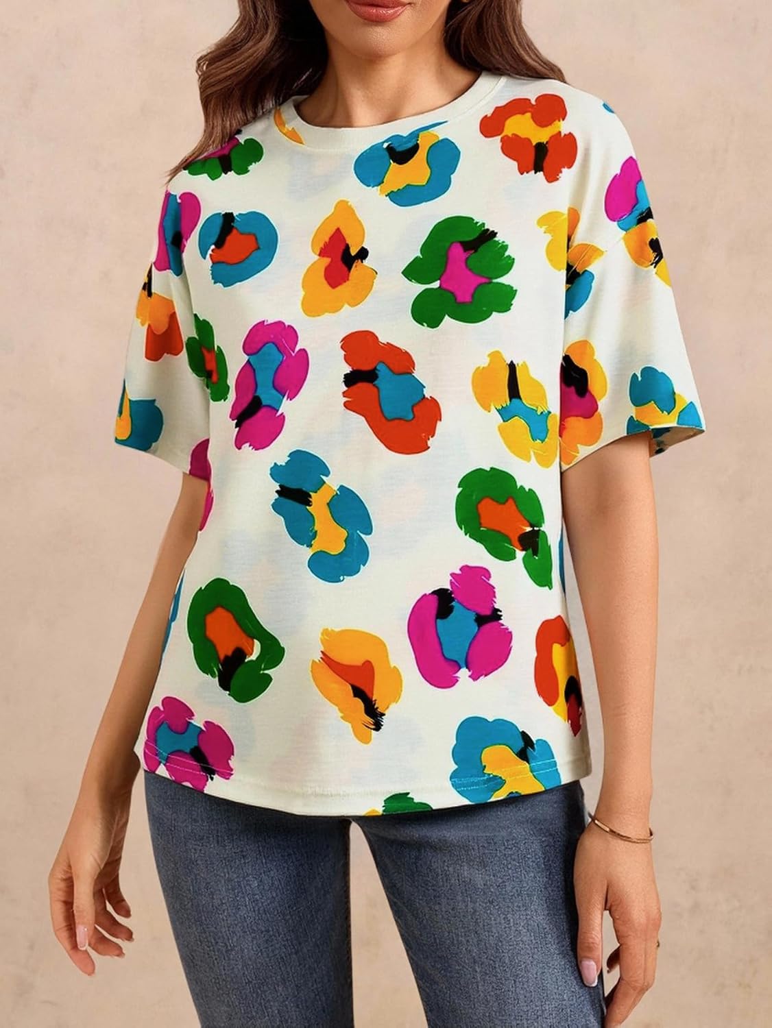 Women's Oversized Graphic Tees Summer Dressy Casual Crew Neck Short Sleeve T Shirts - Image 3