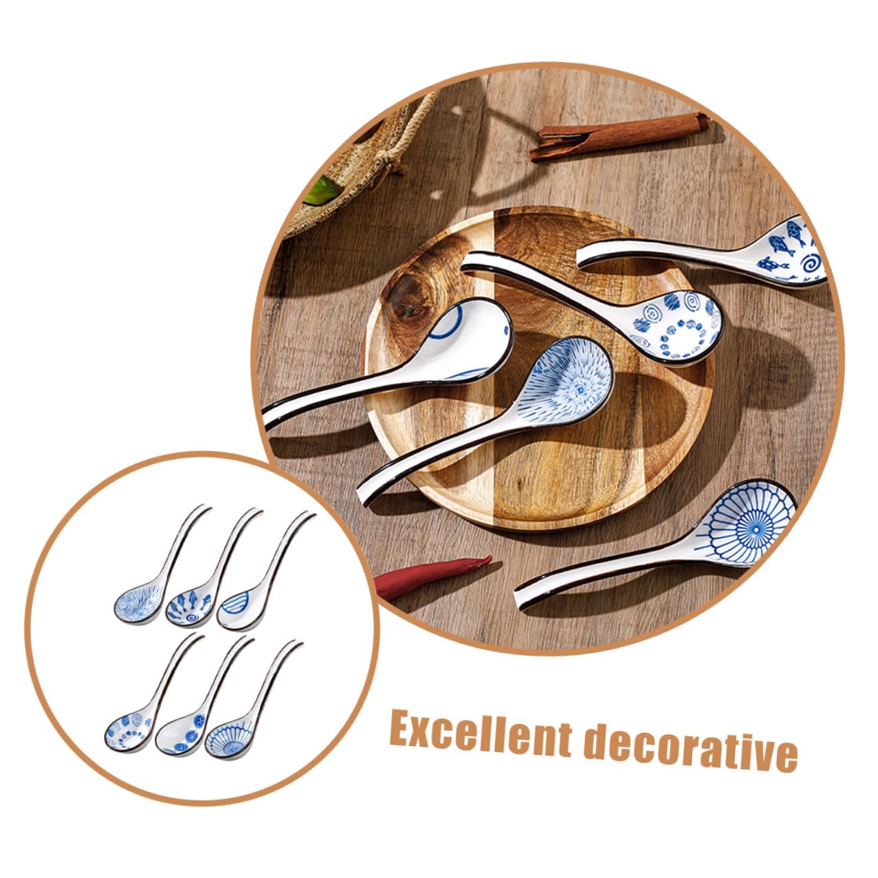 6 Stück Teiliges Asiatische Keramik suppenlöffel Ergonomisch Geformt Komfortabel Sicher Vielseitig für Suppe Reis Porridge Geeignet