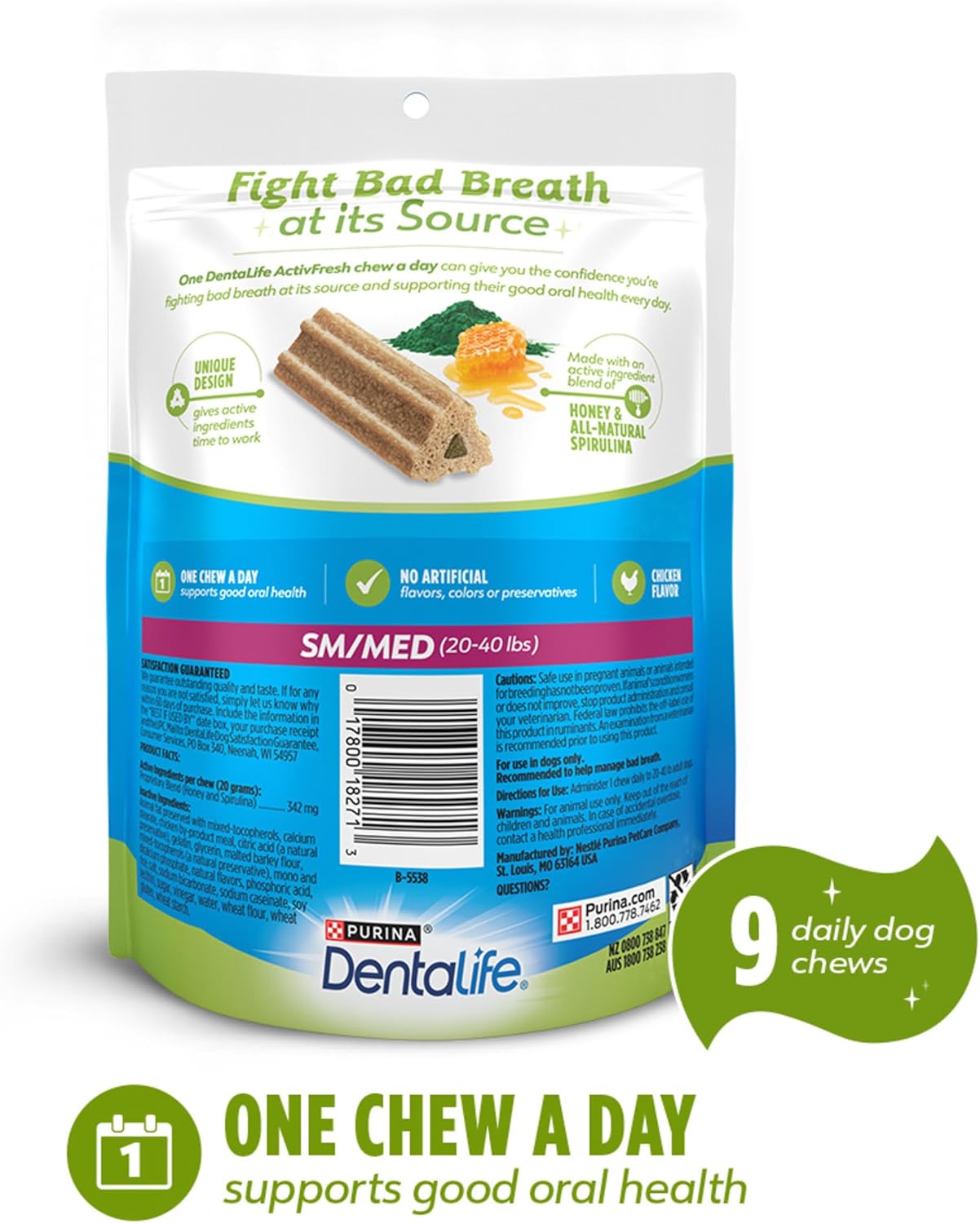 Purina DentaLife Dental Care Small/Medium Dog Chews, ActivFresh Daily Oral Care - 54 Treats
