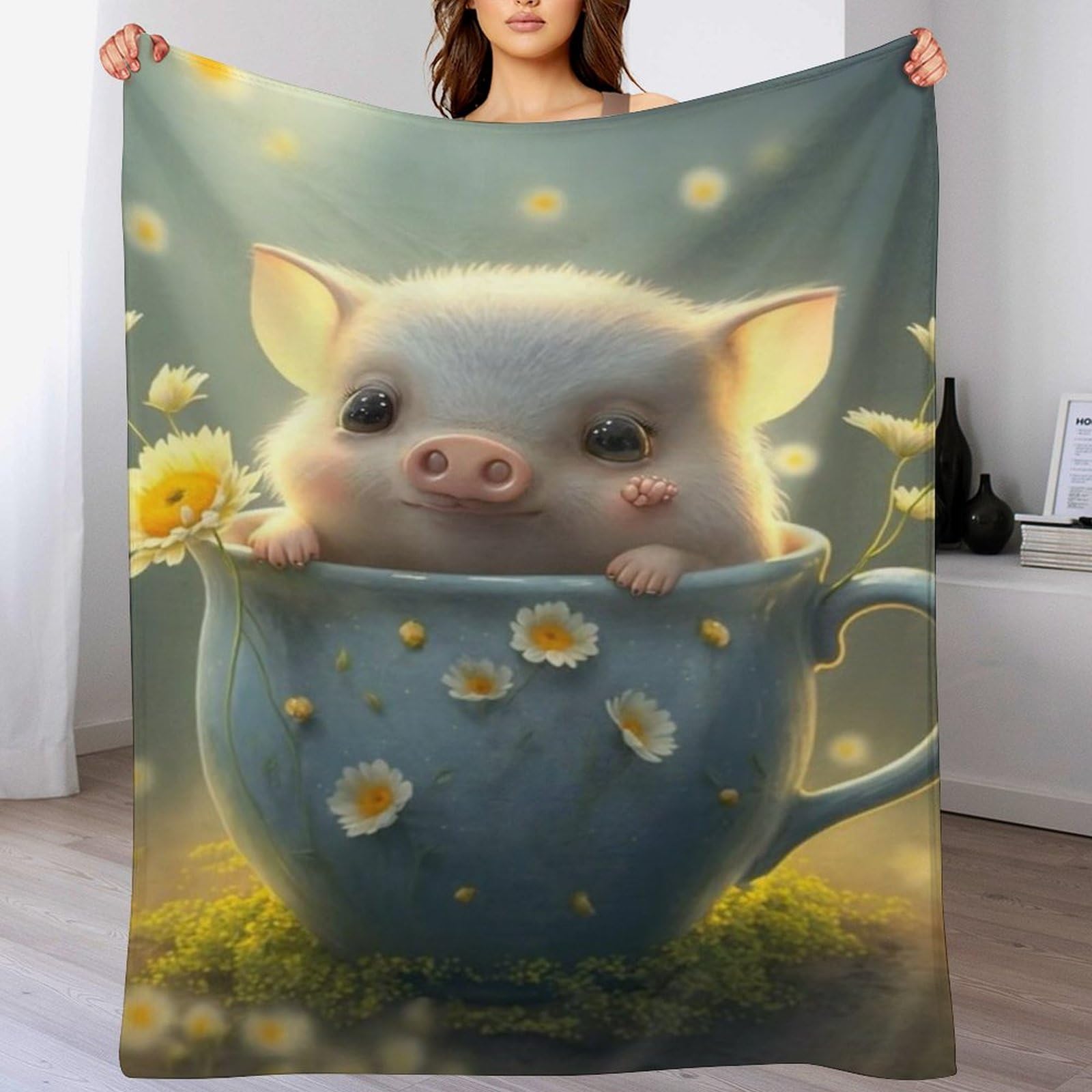 Couverture en flannel chaude lavable en machine motif cochon mignon