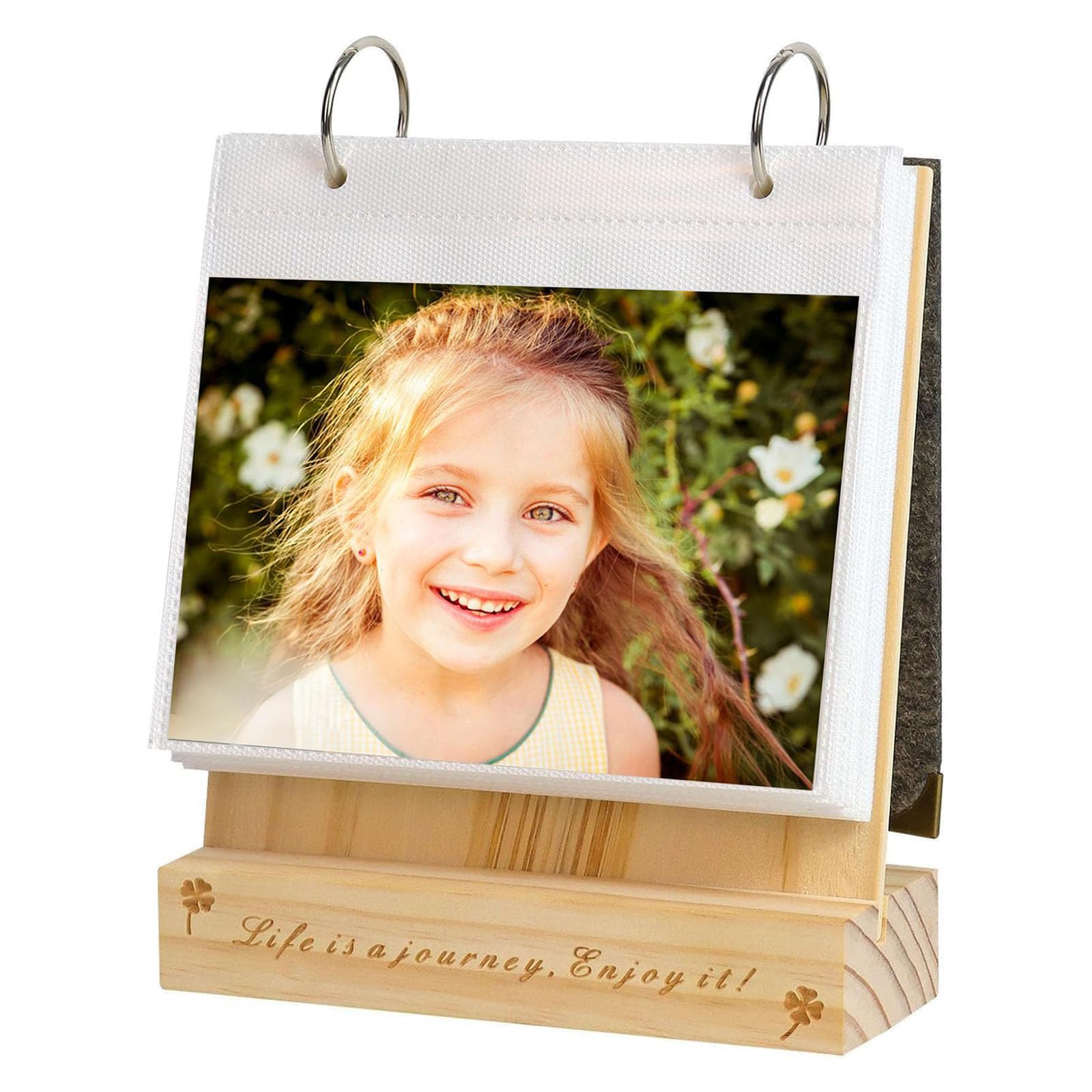 ZEEYUAN Flip Photo Album 6x4 Desk Photo Book Slip in 60 Pictures Gift for Mum Nanny, Aunt and Sister, Wood 60 Photo 6x4 Horizontal