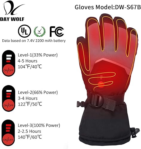 Miniatura 8 de day wolf Guantes térmicos y guantes de esquí con calefacción y baterías recargables de iones de litio de 7.4 V 2200 mAh