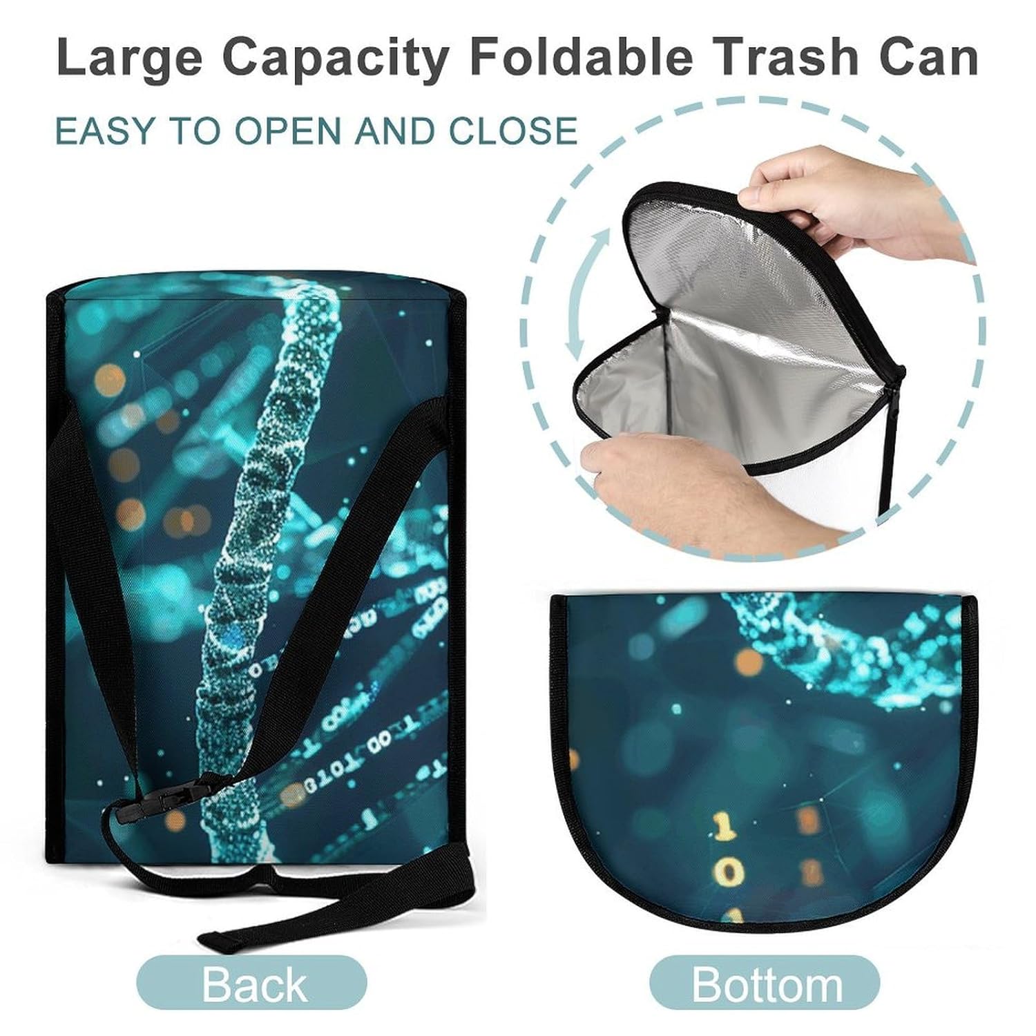 MUSM Leakproof Car Trash Can 2.5 Gallon, Durable Automotive Garbage Bag with Waterproof Liner, DNA Double Helix Trash Bag for Car, Truck, RV & Bathroom
