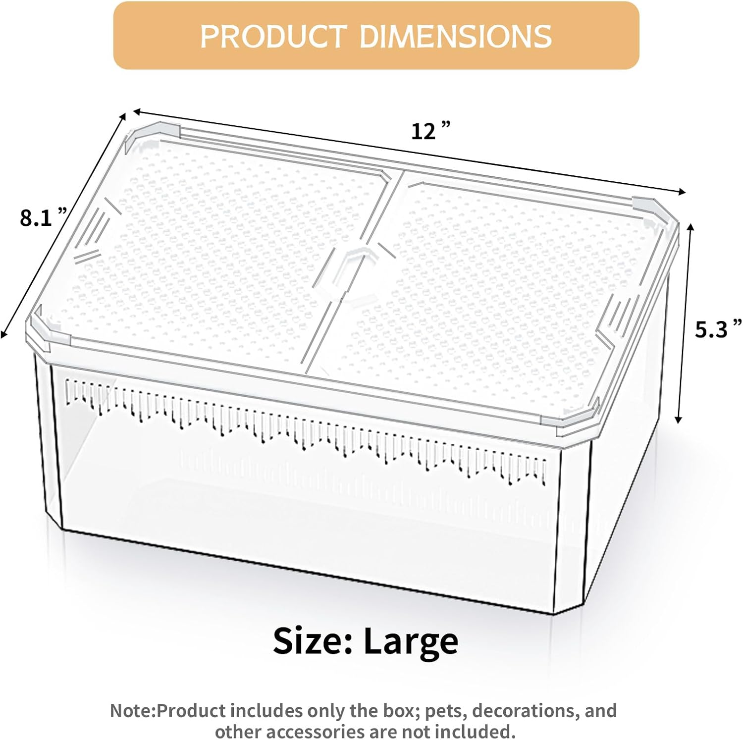 High-Transparency Reptile & Insect Enclosure Terrarium with Magnetic Door, Excellent Ventilation, Easy Cleaning, and Strong, Long-Lasting Build for Frog,Insect House Gecko, Hermit Crab White, 12Inch