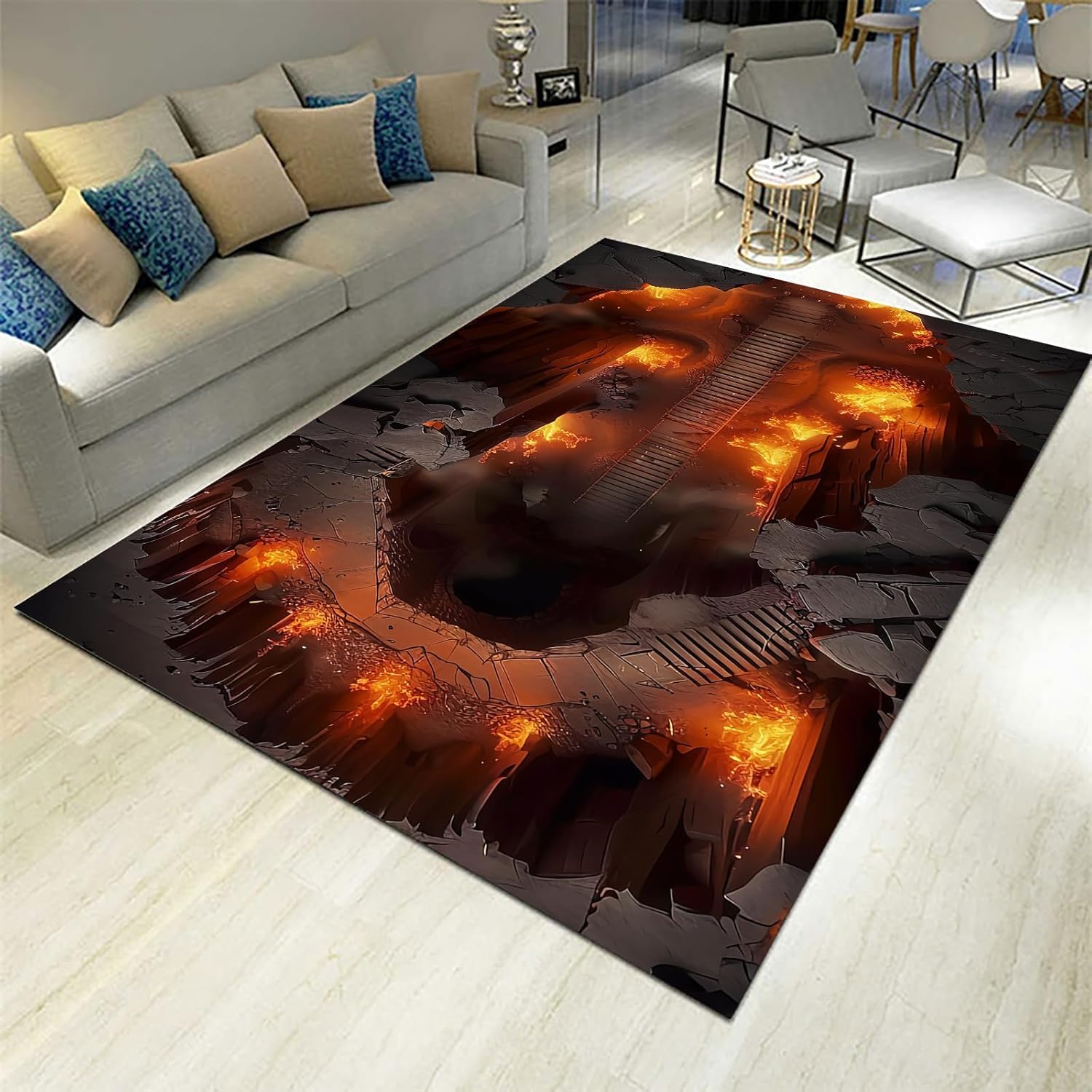 Tapis de canapé 3D roche de flamme pour créer un salon chaleureux