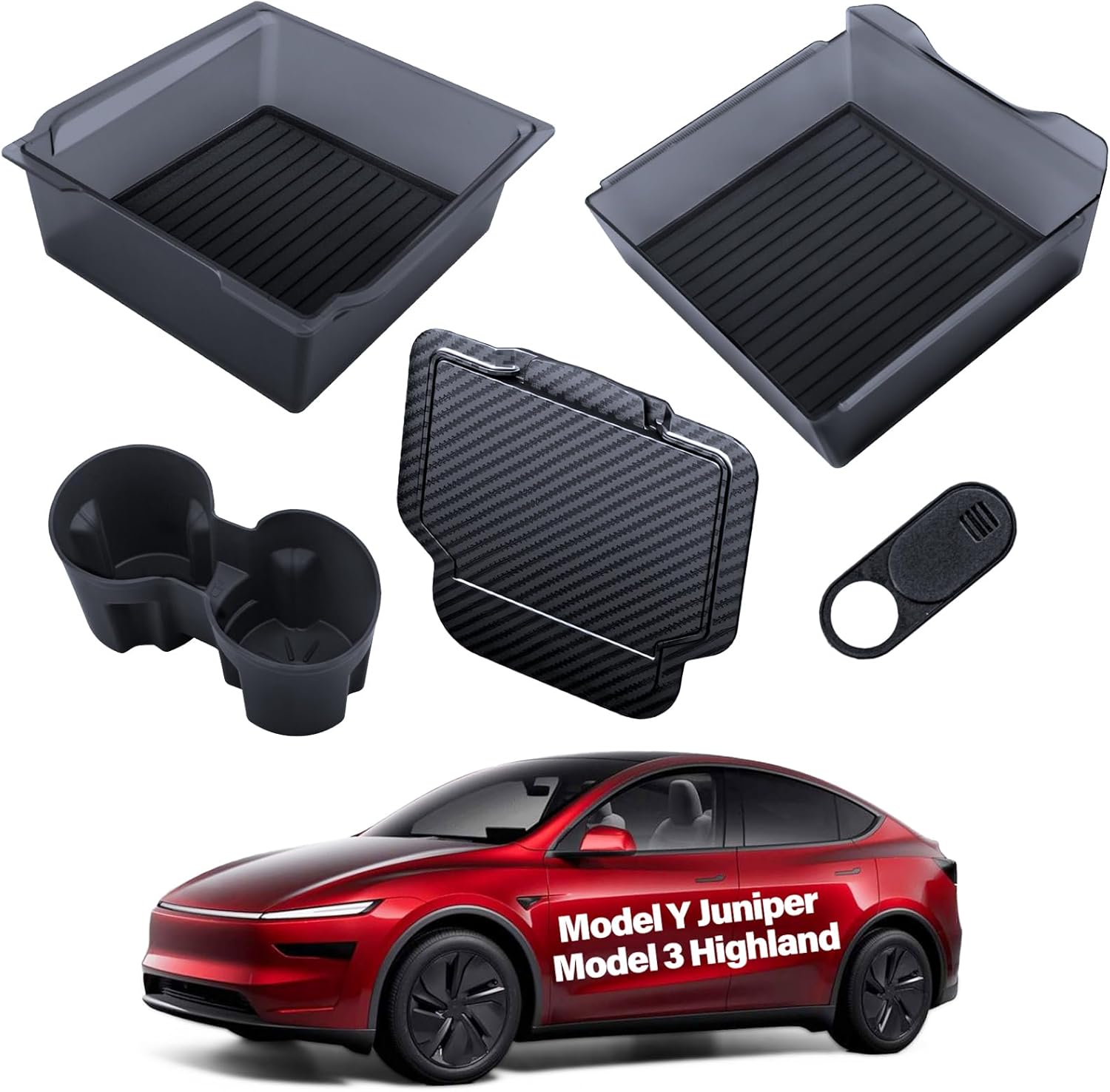 5PCS 2026 Tesla Center Console Organizer Model Y Juniper Model 3 Highland Center Console Tray Armrest Organizer Cup Holder Insert Hidden Compartment Storage Model Y Model 3 Accessories