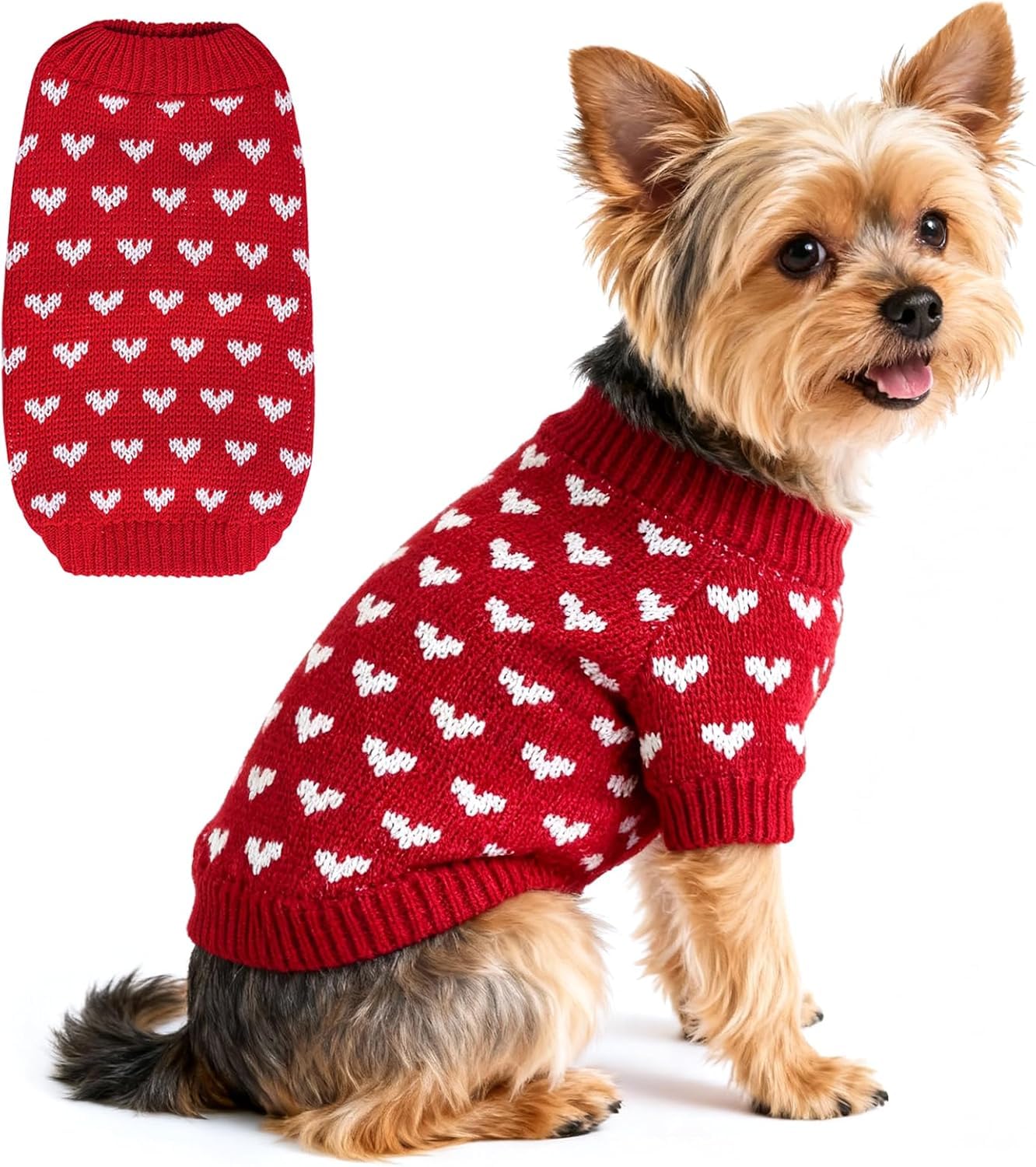 Dog Jumper Heart Dog Valentines Jumper Soft Puppy Jumpers Small Dogs Clothes Cat Jumpers Holiday Pet Clothes Red Knitted Dogs Valentine Outfit Warm Puppy Clothes for Small Medium (Red,XS)