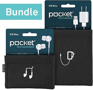 UT Wire Pocket Pouch Kit - Comes with 1 Charger & 1 Earbud Case - (Black)