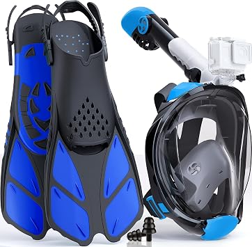 Adult Full Face Snorkel Set Foldable Full Face Mask Fins CO2 Proof Anti Fog Leakproof Carry Case Perfect for Snorkeling Holidays