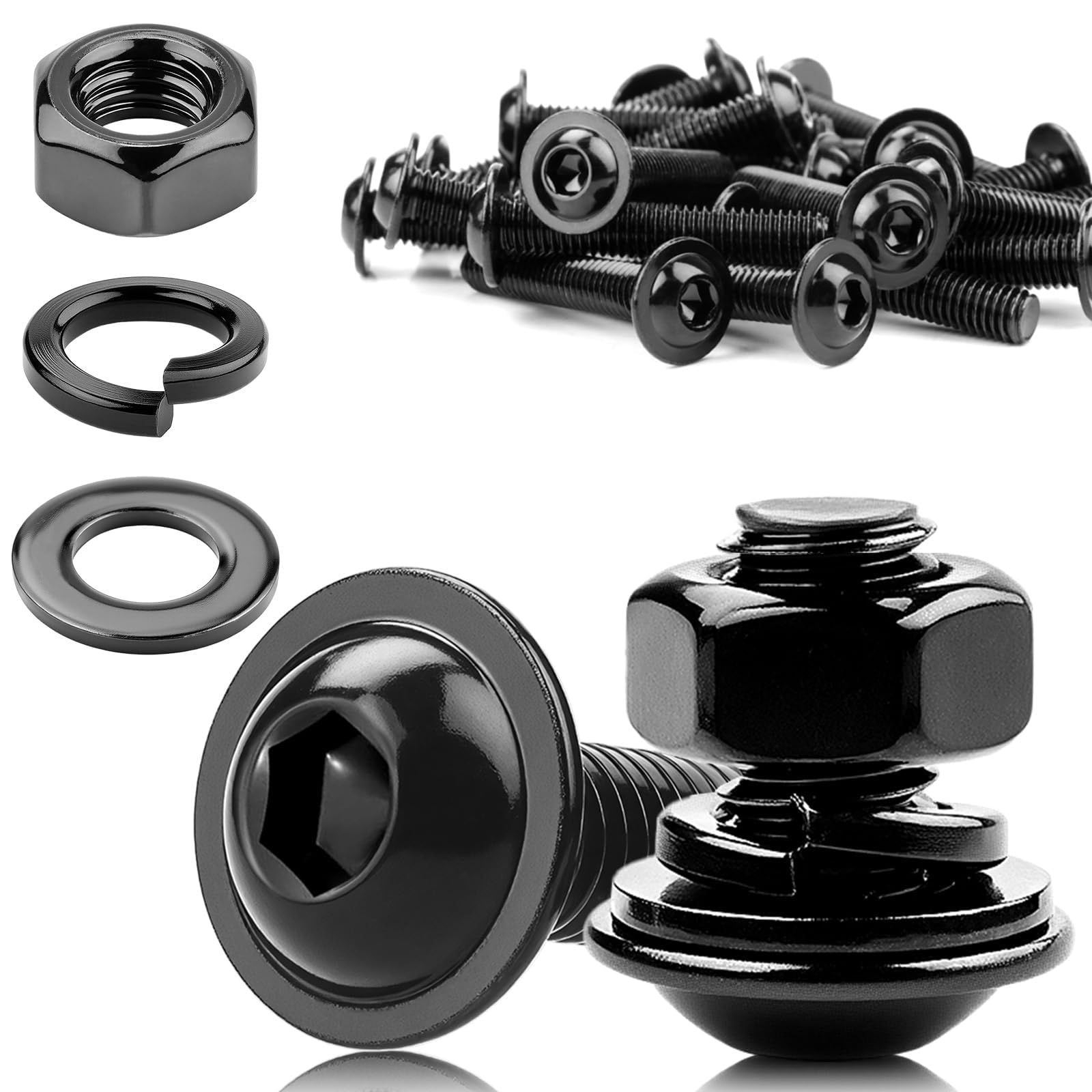 20pcs M5 Bolts M5 X 12mm Black Nuts and Bolts Assortment Kit 304 Stainless Steel Black Coach Bolt Screw Dome Flanged Button Head Socket Cap Bolt Allen Screws Flat and Lock Washers