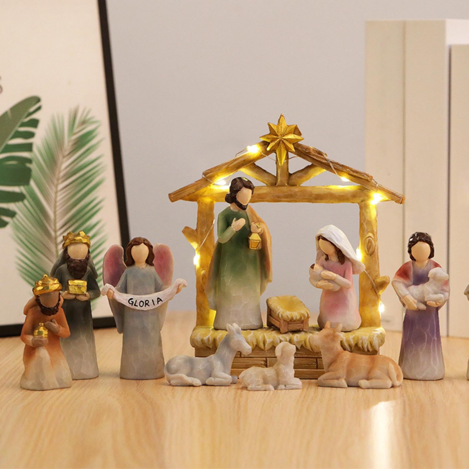 Set Crèche Noël Déco Saisonnière Maison Accessoires Fête | Figurine De Crèche De Noël Avec Mangeoire En Résine Articles Fête Ornements Maison Pour Thanksgiving Cheminée