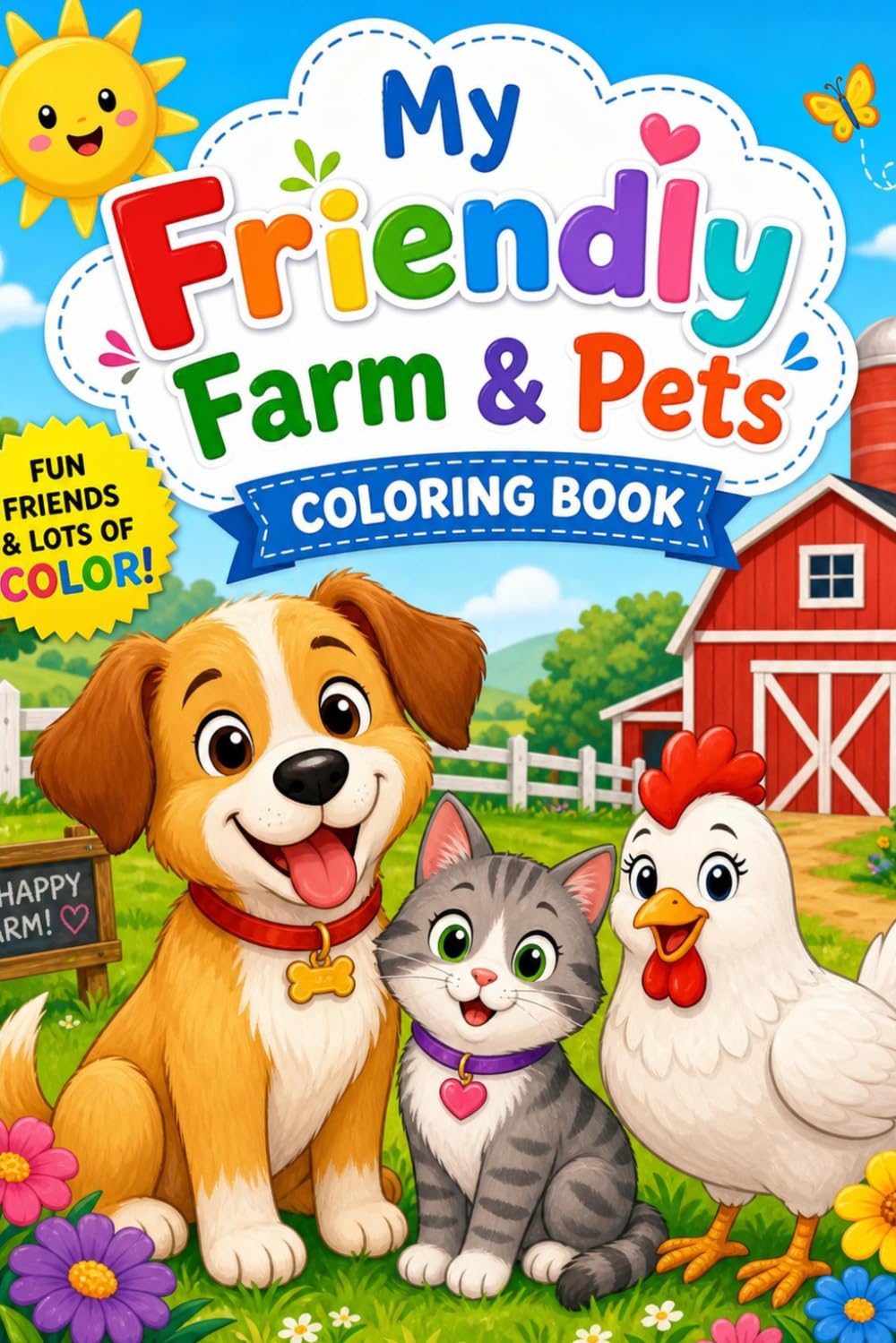 My friendly farm & pets: Cute Farm Animals Coloring Book with Fun Facts for Kids