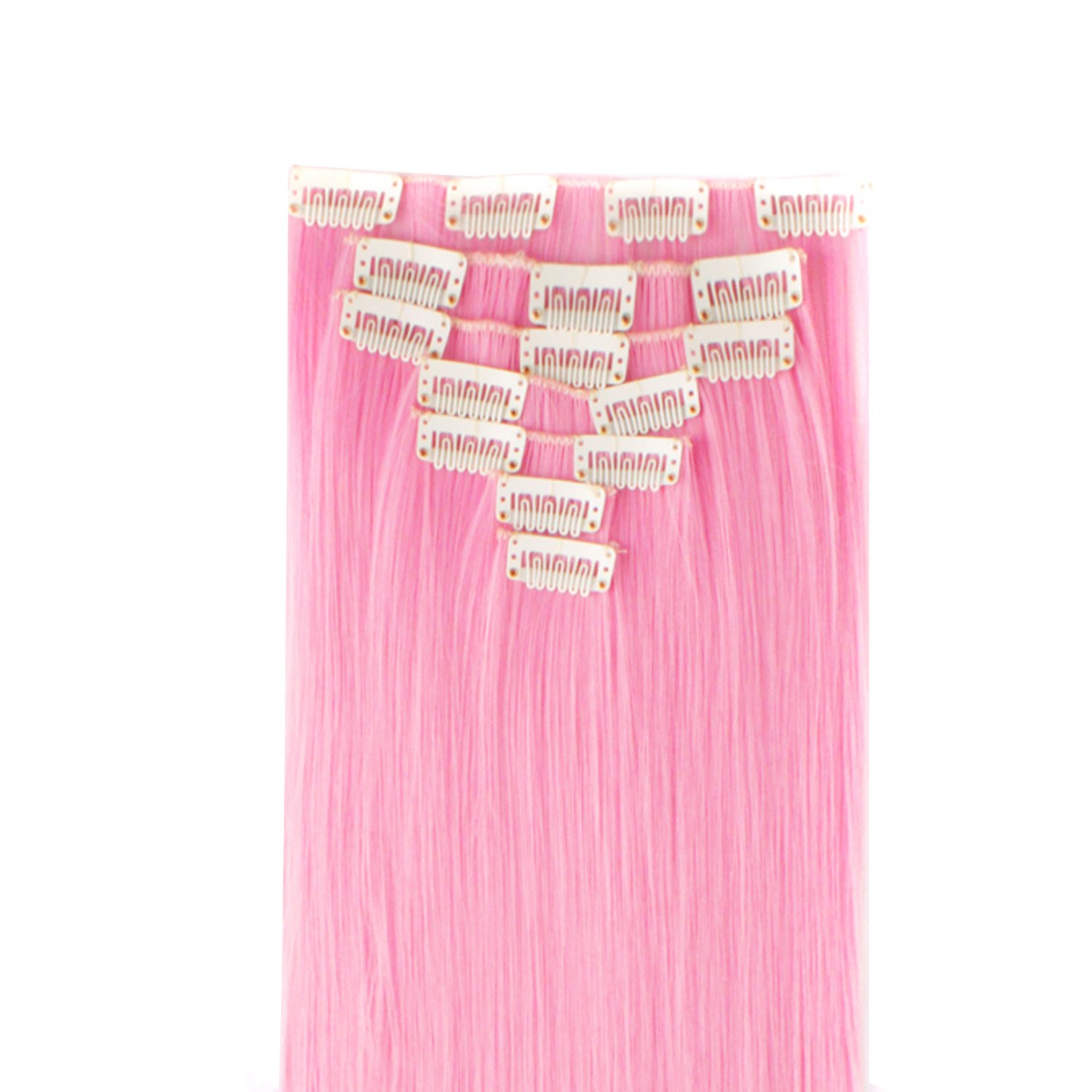 MapofBeauty 20"/50cm Daily use and Party use Long Straight 7 Pieces Full Head Set Hair Extensions (Pink)