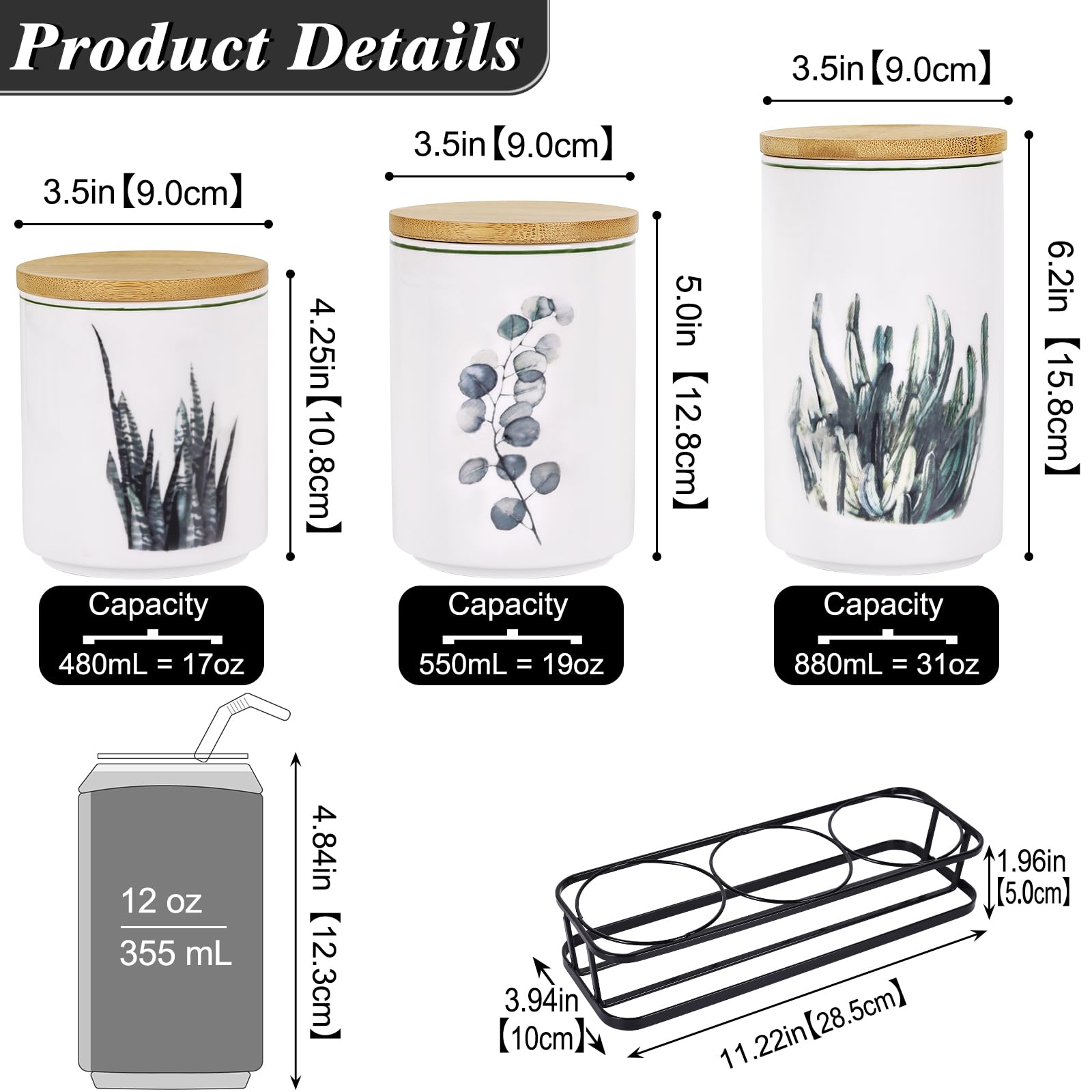 XYQXYQ Ceramic Canister Set for Kitchen Countertop, A Set of 3 Kitchen Canisters with Tiered Shelf - Image 2