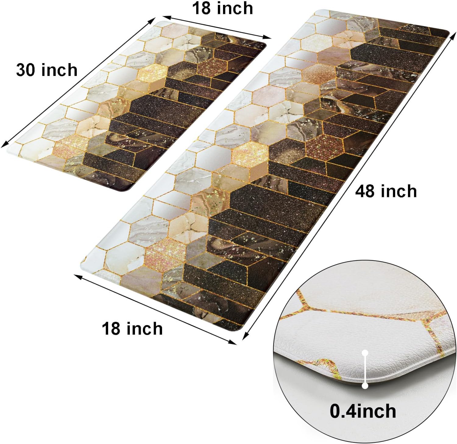 Likiyol Kitchen Rugs Set of 2 Marble Kitchen Mats for Floor Anti Fatigue Mats for Kitchen Floor, Brown Gold Ombre Kitchen Rugs Non Slip Washable Comfort Kitchen Floor Mat, 18'' x 30'' + 18'' x 48'' Brown 18'' x 30''+18'' x 48''