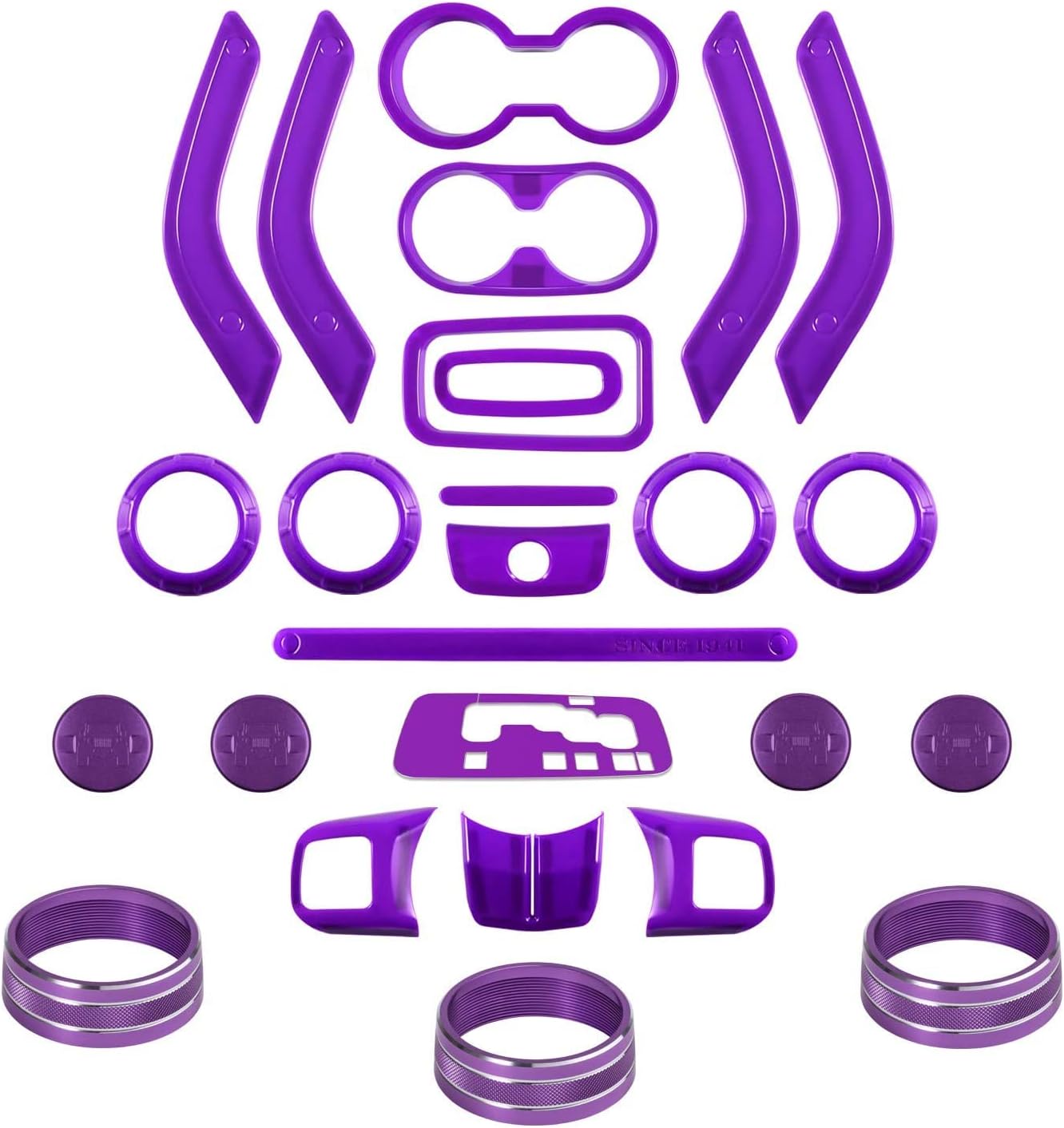 26 PCS Interior Decoration Trim Kit Fit for Jeep Wrangler JK JKU 2011-2018 - Steering Wheel&Center Console Cover,Air Outlet Trim, Door Handle Cover Inner,Gear Frame,Copilot Handle Trim (Purple)