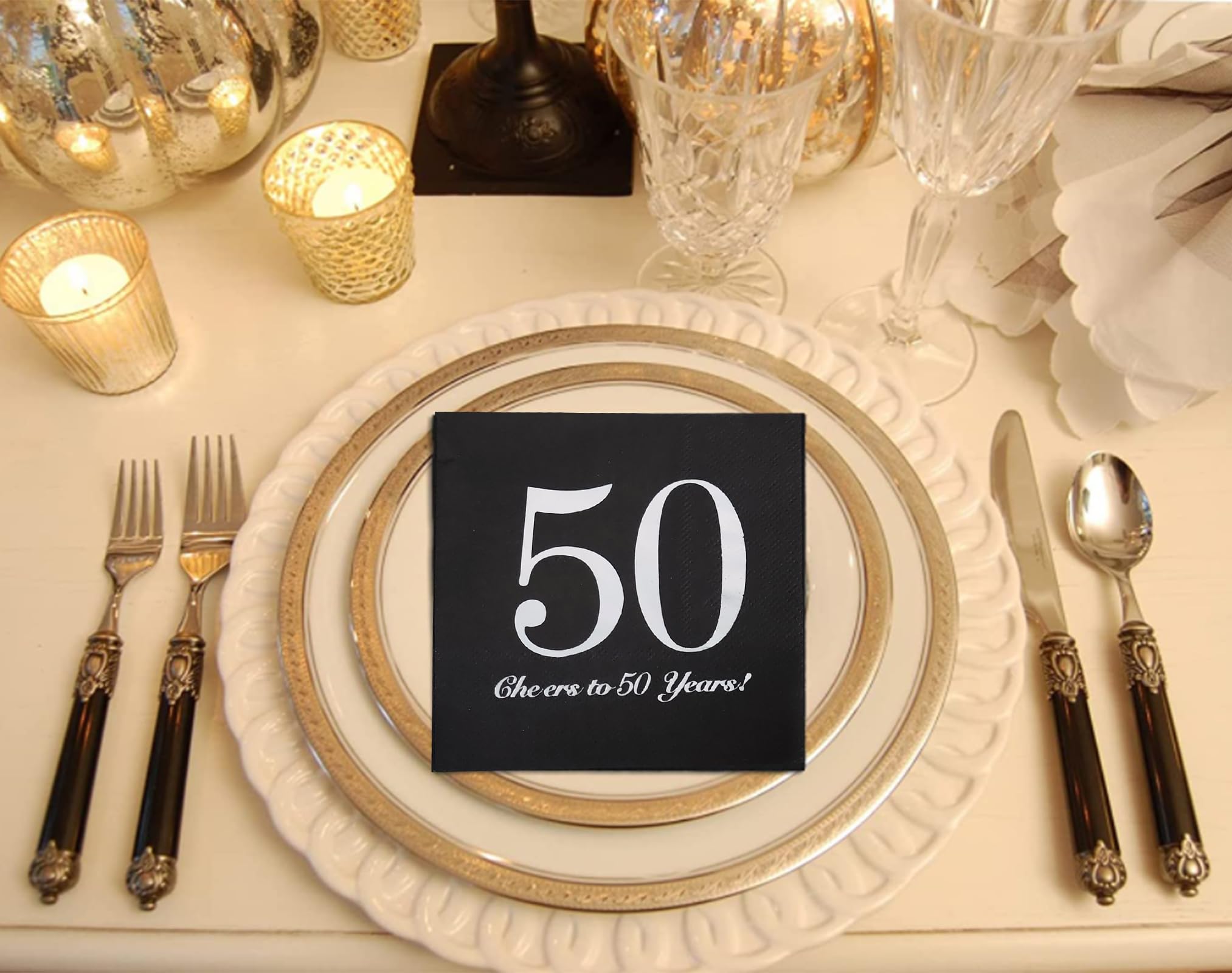 50th Birthday Napkins 50th Birthday Cocktail Napkins Beverage Napkins for Men and Women Wedding Anniversary Party Decorations 40pcs, Silver