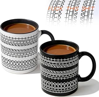 Set of 2 Coffee Cups with Hidden Message (350ml), Funny Ceramic Pressure Cup, Sarcastic Coffee Mug as a Fun Gift for Coworkers and Friends, Office and Home (Black & White)