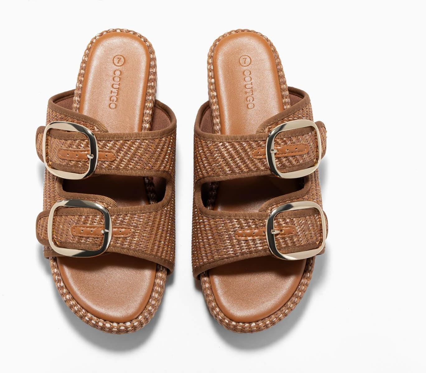 Coutgo Womens Platform Sandals Raffia Espadrilles Two Band Open Toe Slip On Slides Beach Vacation Shoes - Image 6