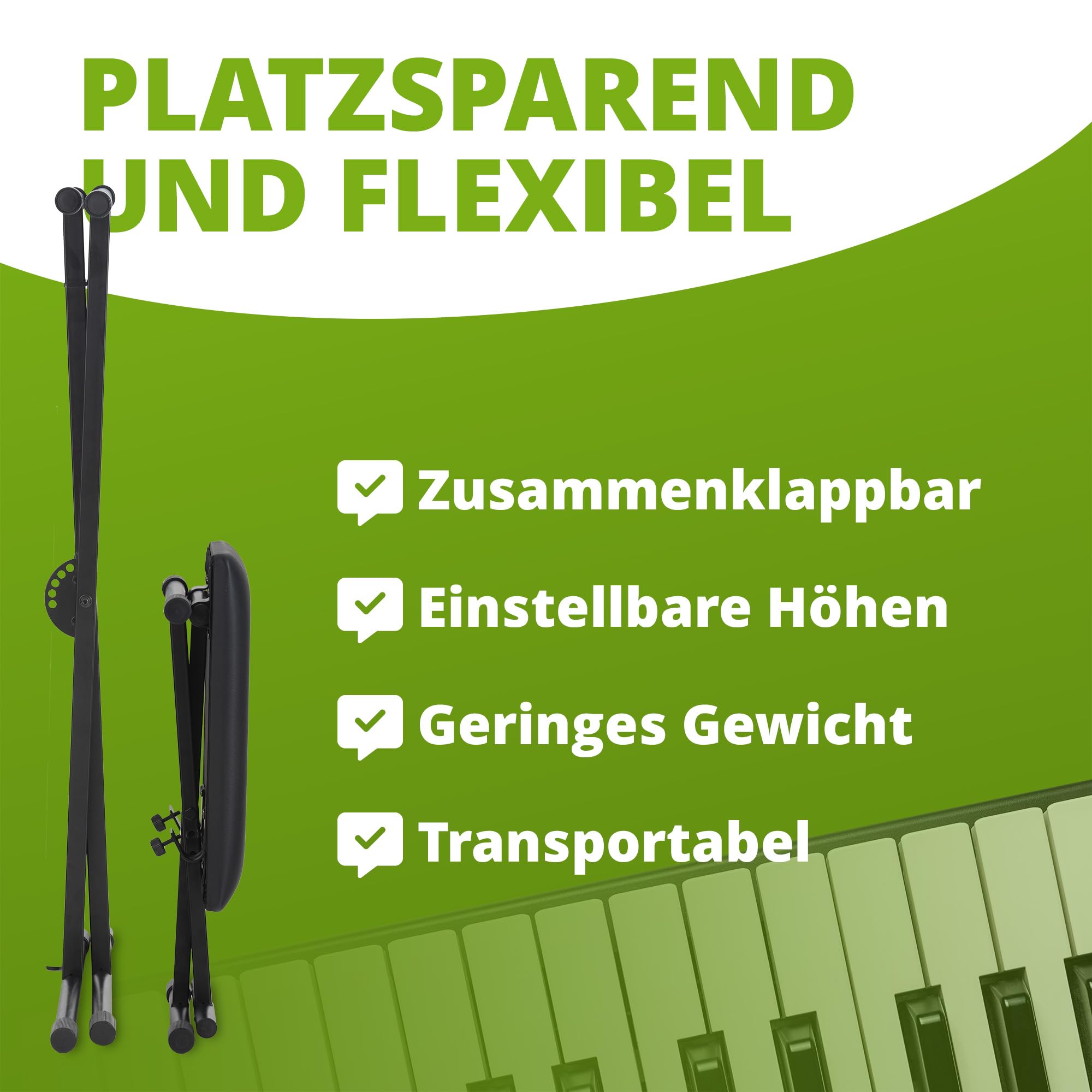 Classic Cantabile Keyboard-Set - X-Keyboardständer 5-Fach höhenverstellbar - gepolsterte Keyboardbank 3-Fach höhenverstellbar – Stabiler, klappbarer Ständer und komfortabler Klavierhocker - schwarz