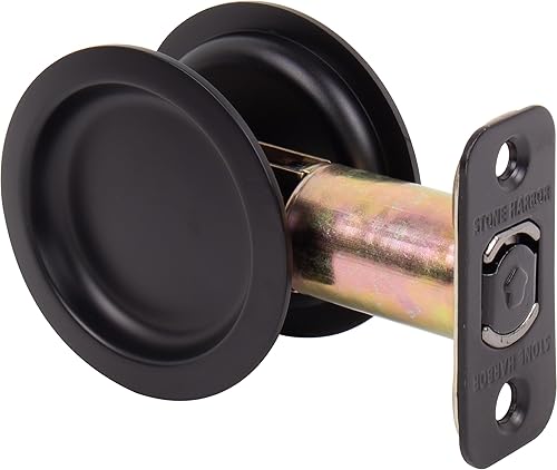 Cerradura de puerta de bolsillo redondo, pasaje (pasilloarmario) pestillo, 2.7 in fondo, RCL, negro mate por Stone Harbor Hardware