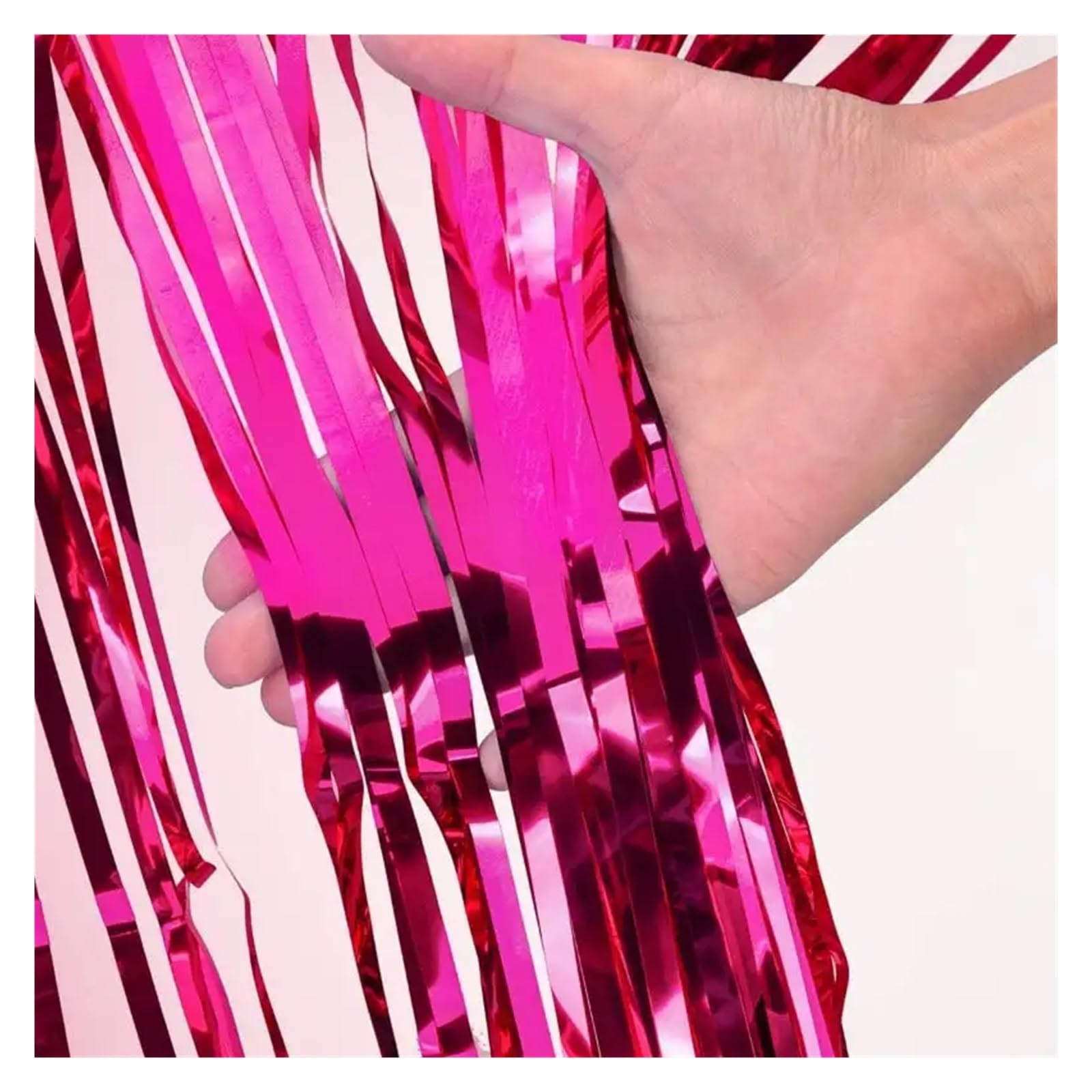 Rideau Métallique Tinsel Lot de 2 Rideaux à Franges en Feuille d'aluminium métallisé Rose Vif Brillant de 3,2 Pieds x 8,2 Pieds for Toile de Fond de photomaton