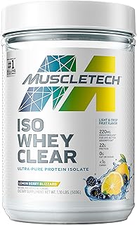 Whey Protein Powder MuscleTech Clear Whey Protein Isolate Whey Isolate Protein Powder for Women & Men Clear Protein Drink 22g of Protein, 90 Calories Lemon Berry Blizzard, 1.1lb(19 Servings)