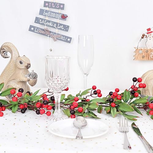 Miniatura 7 de Guirnalda de Navidad de bayas rojas de 5.83 pies con guirnalda de piña, guirnalda de bayas artificiales para interiores y exteriores, decoración del