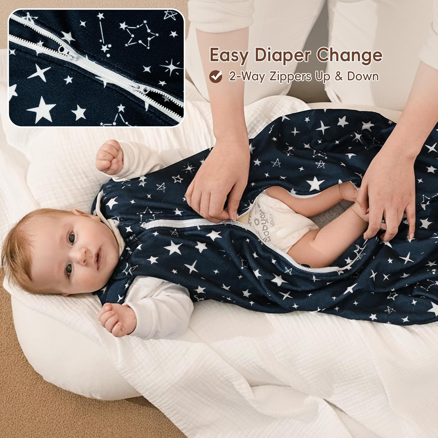 david's kids 3 Pack Warm Micro Fleece Baby Sleep Sack 6-12 Months, Soft Baby Wearable Blankets with 2-Way Zipper, Comfy Winter Sleeping Bags for Infant Newborn Boys Girls Neutral, Medium Size, Space - Image 4