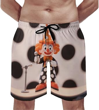 Orange - Dotted Clown Mens Shorts Swim Trunks Quick-Dry Beach Shorts with Drawstring Pocket Bathing Suit
