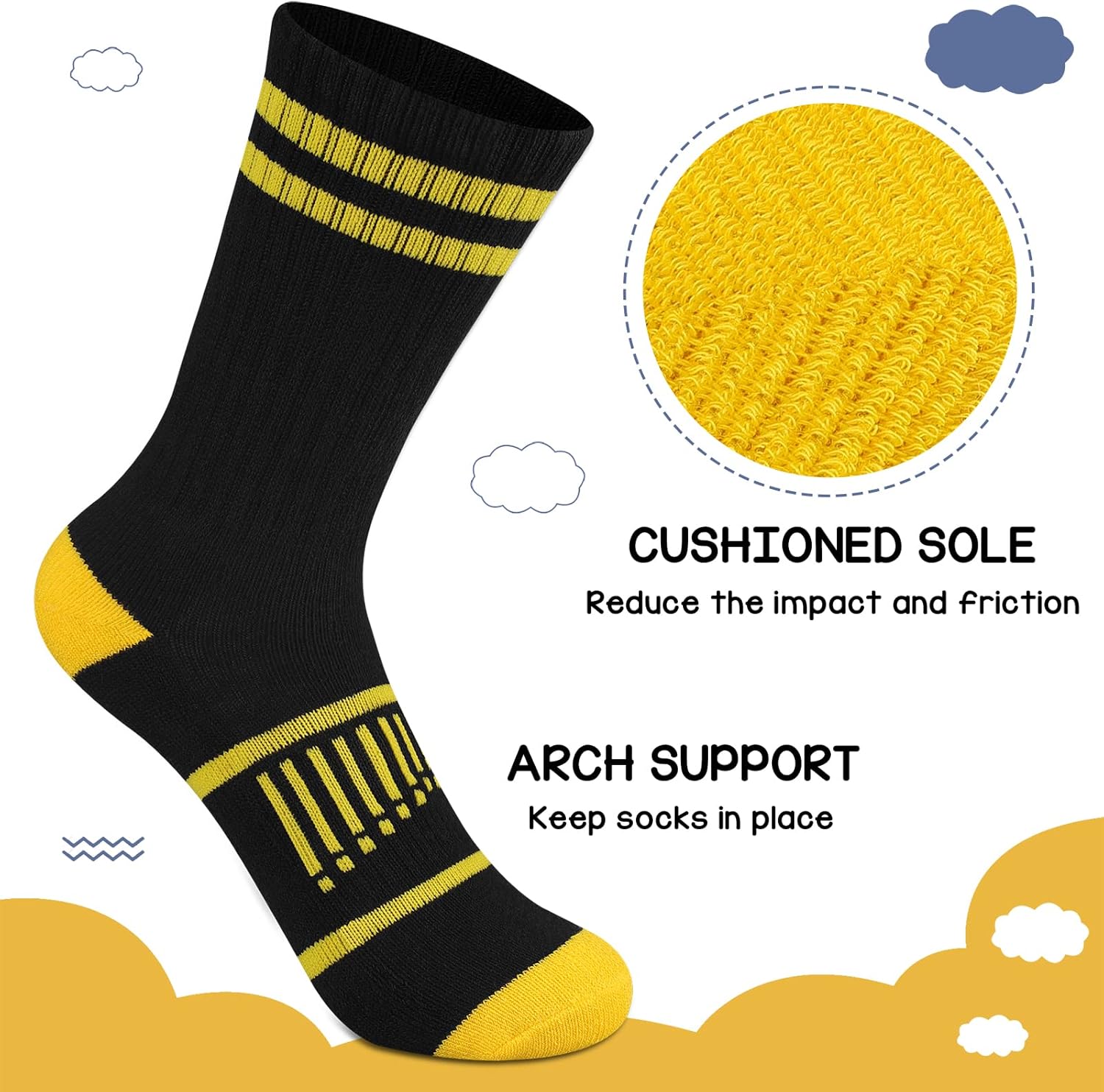 Comfoex Boys Crew Socks Athletic Half Cushioned Calf Socks For Big Little Kids 4-10 Years Old 6 Pairs - Image 2