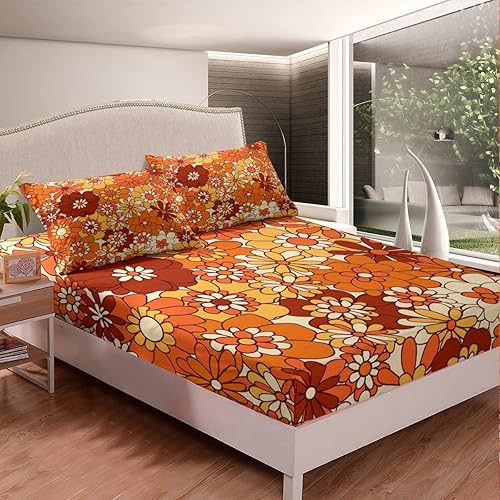 Miniatura 5 de Erosebridal 7 Piece King Size Boho Floral Bedding Set with Hippie Groovy Flower Power Comforter and Sheet Set