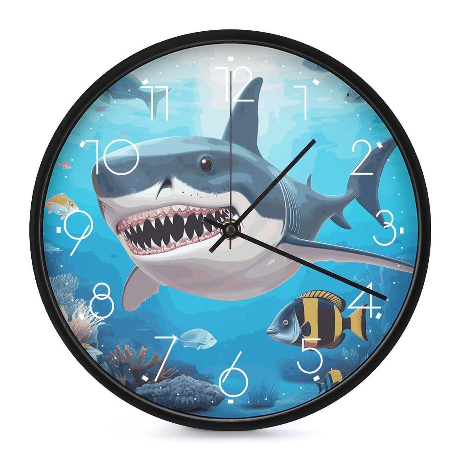 Adfgyerh White-Style Shark Ocean Theme Clock，9.8 Inch Battery Operated Wall Clock Classic Simple, Decorative Wall Clock.analog Clock For Kitchen Office Bathroom Bedroom.