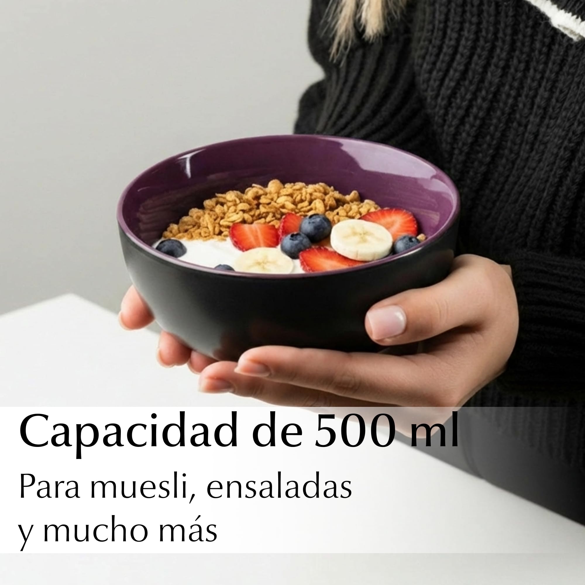MIAMIO - 6 x 500ml Juego De Cuencos/Tazones Exterior Negro Interior De Color - Le Papillon Colección (Multicolor) — view 6