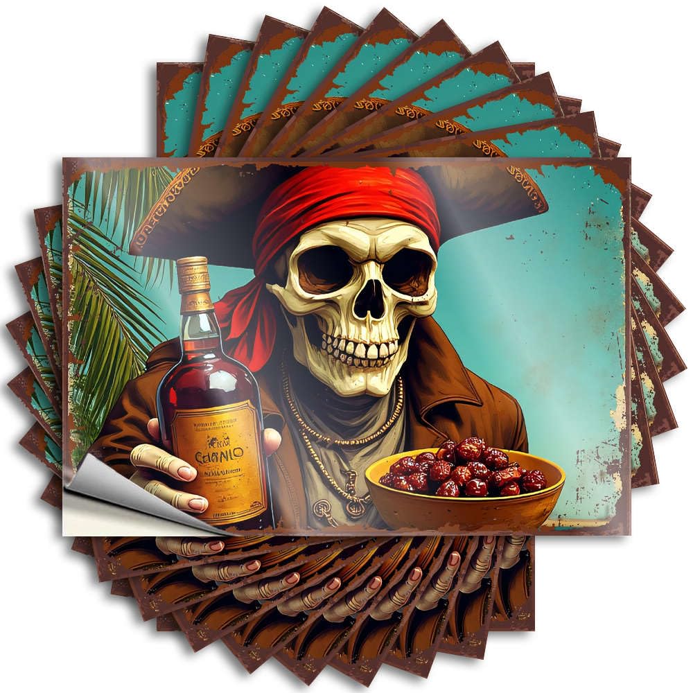 Pirate Skull Holding Rum and Dates. Bottle Rock - Bedroom Door Decorations Stickers Self Adhesive Sticker(6X9CM)