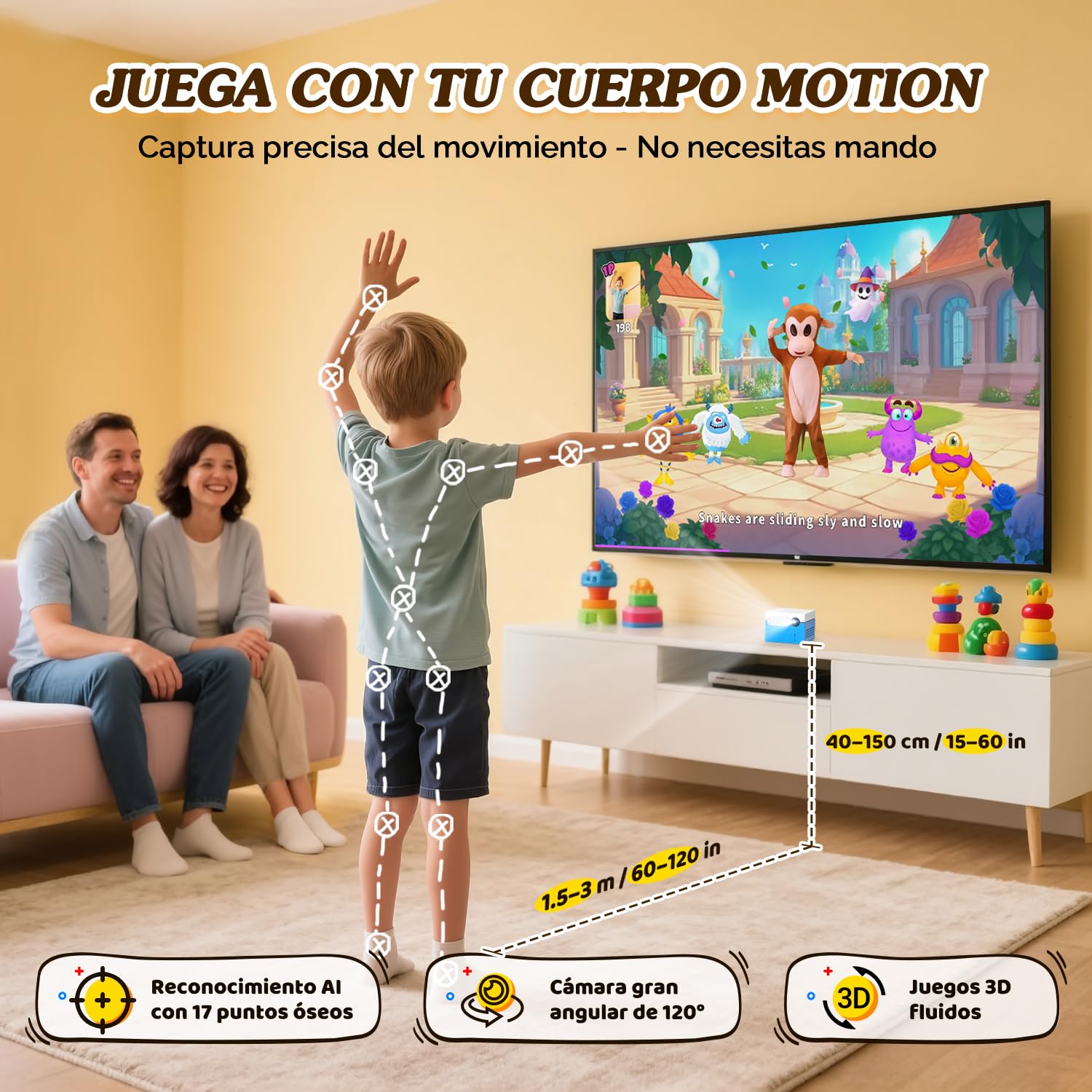 KINHANK MotionX Consola de Juegos con Sensor de Movimiento, Sistema de Videojuegos Interactivo físico para Padres e Hijos, sin Mando/actualizaciones continuas, Regalo para niños
